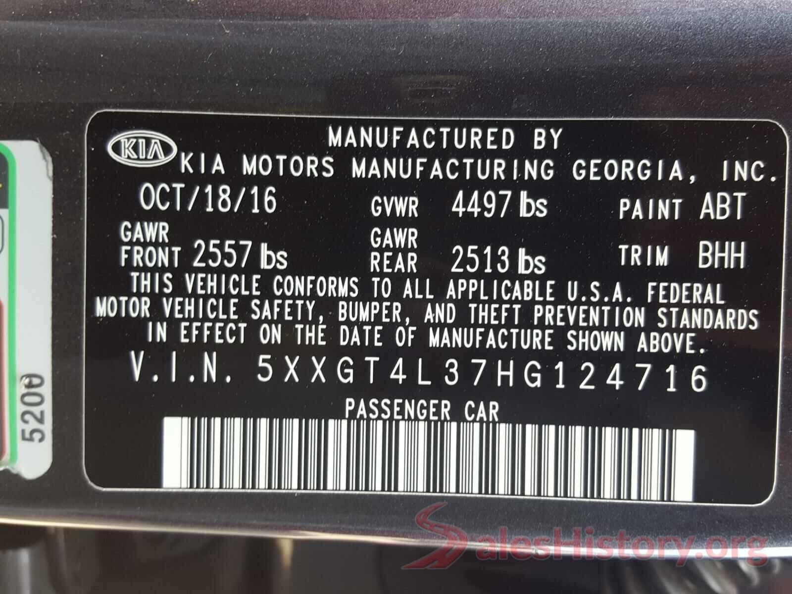 5XXGT4L37HG124716 2017 KIA OPTIMA