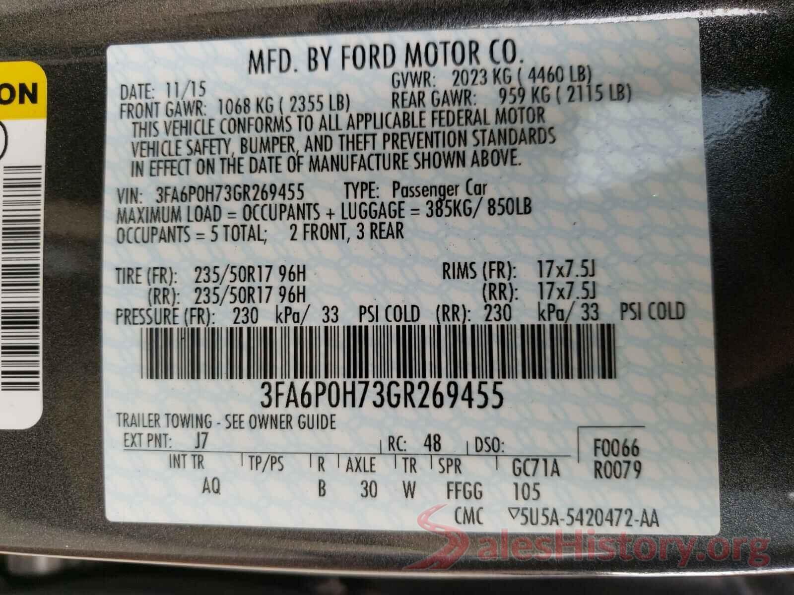 3FA6P0H73GR269455 2016 FORD FUSION