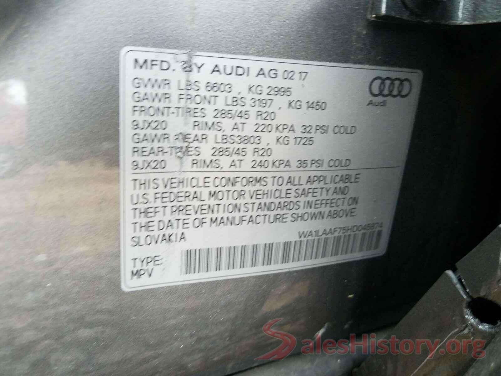 WA1LAAF75HD045874 2017 AUDI Q7