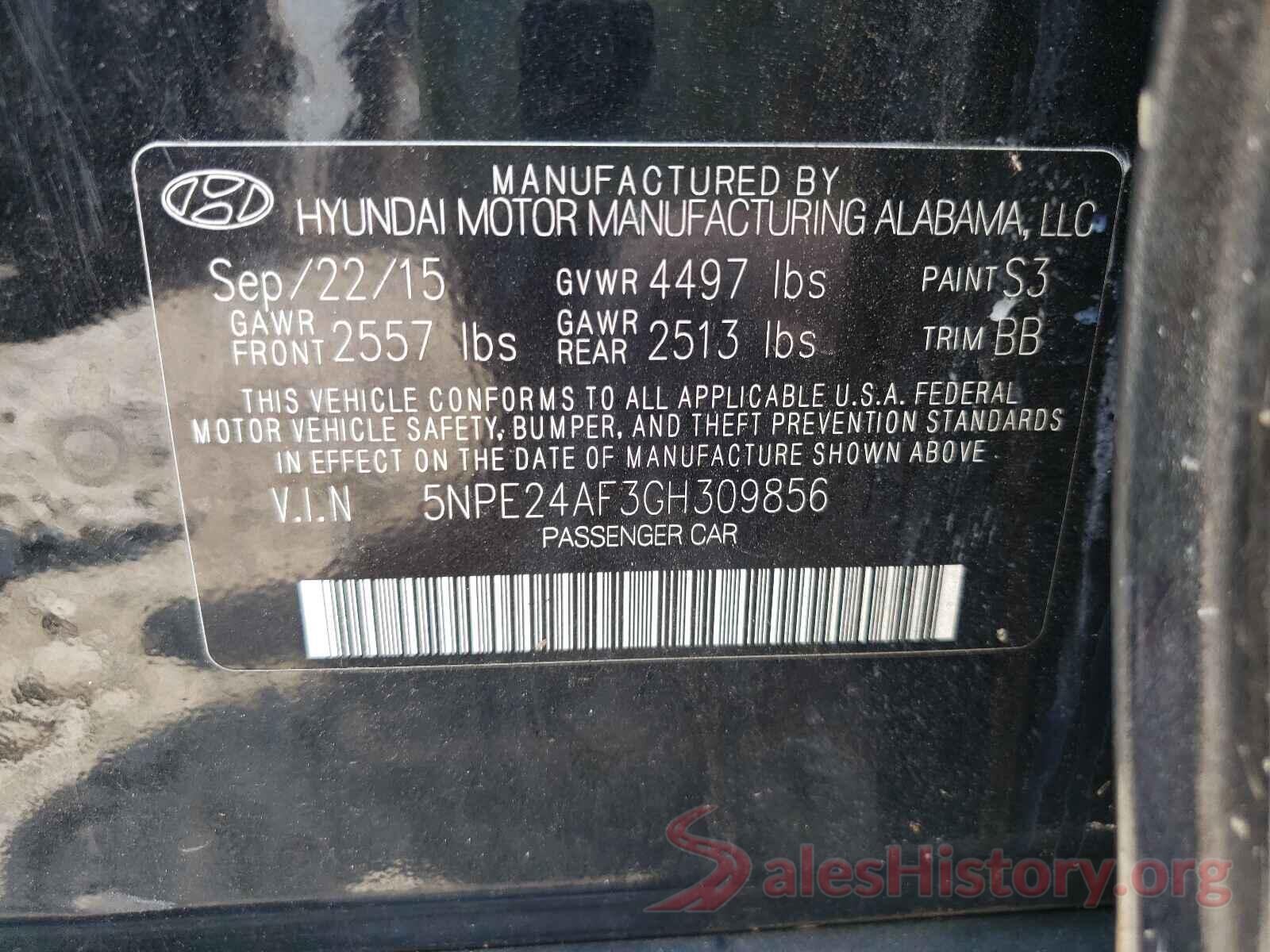 5NPE24AF3GH309856 2016 HYUNDAI SONATA