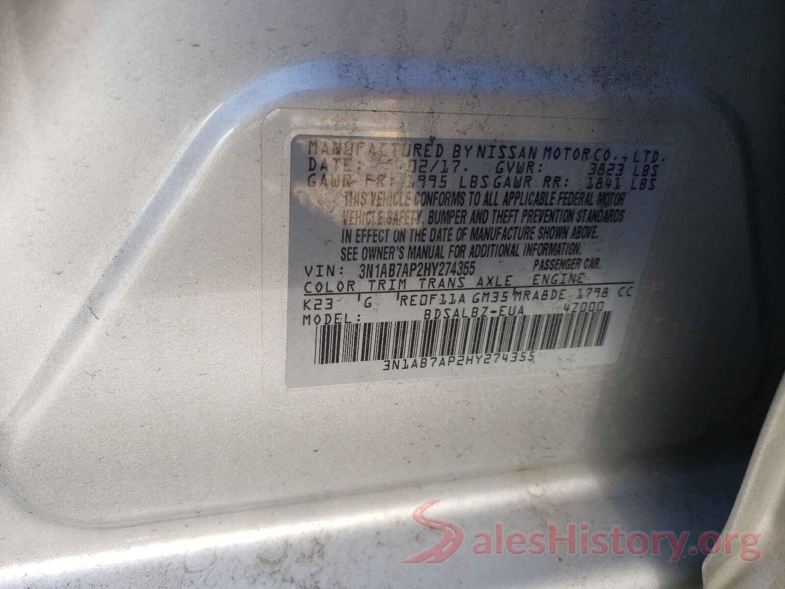 3N1AB7AP2HY274355 2017 NISSAN SENTRA