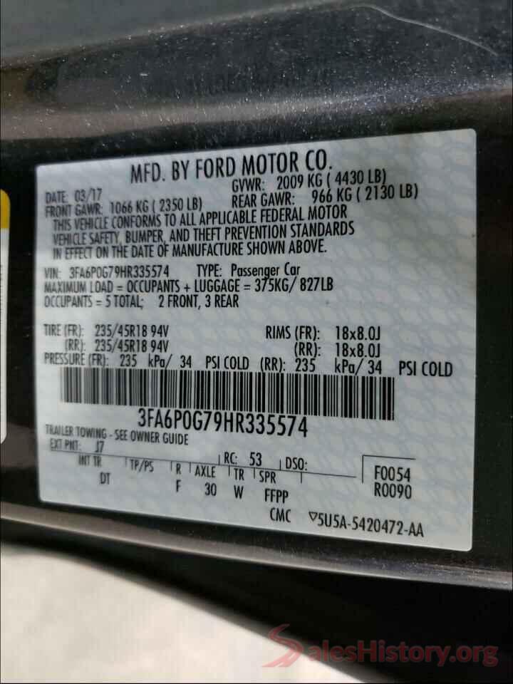 3FA6P0G79HR335574 2017 FORD FUSION