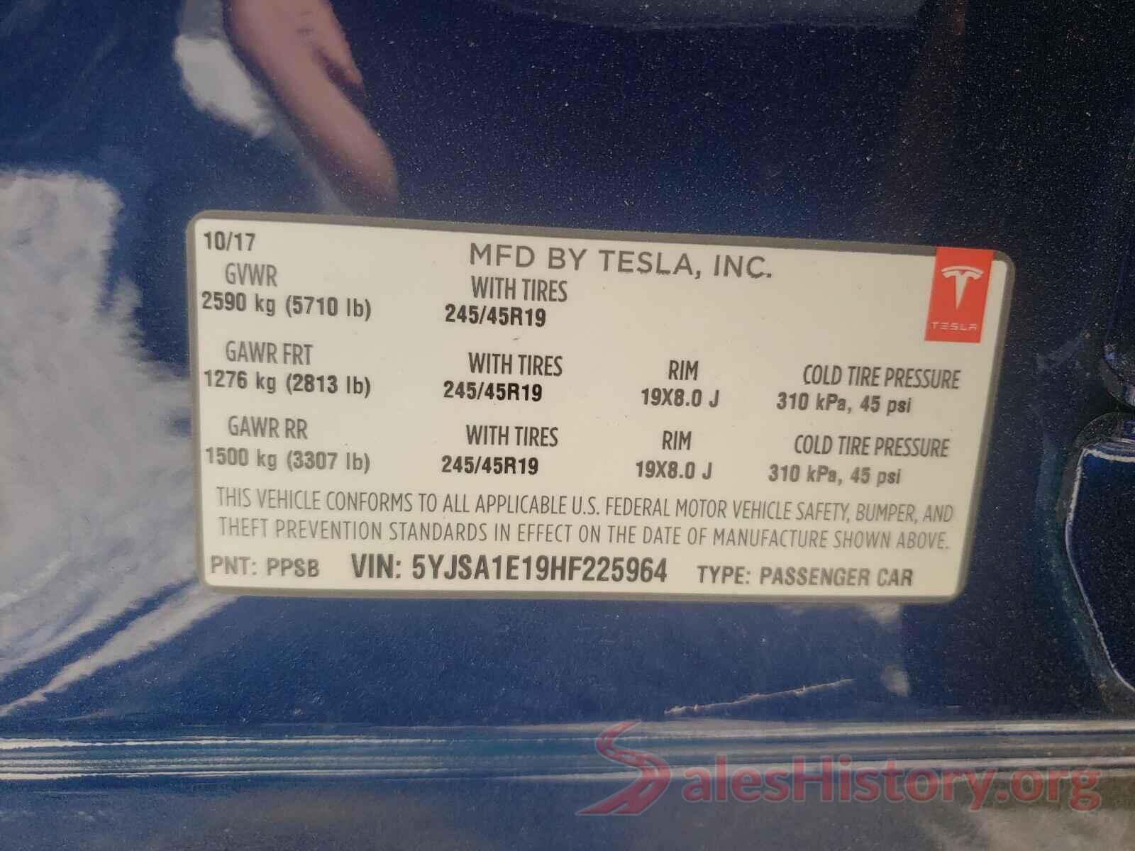 5YJSA1E19HF225964 2017 TESLA MODEL S