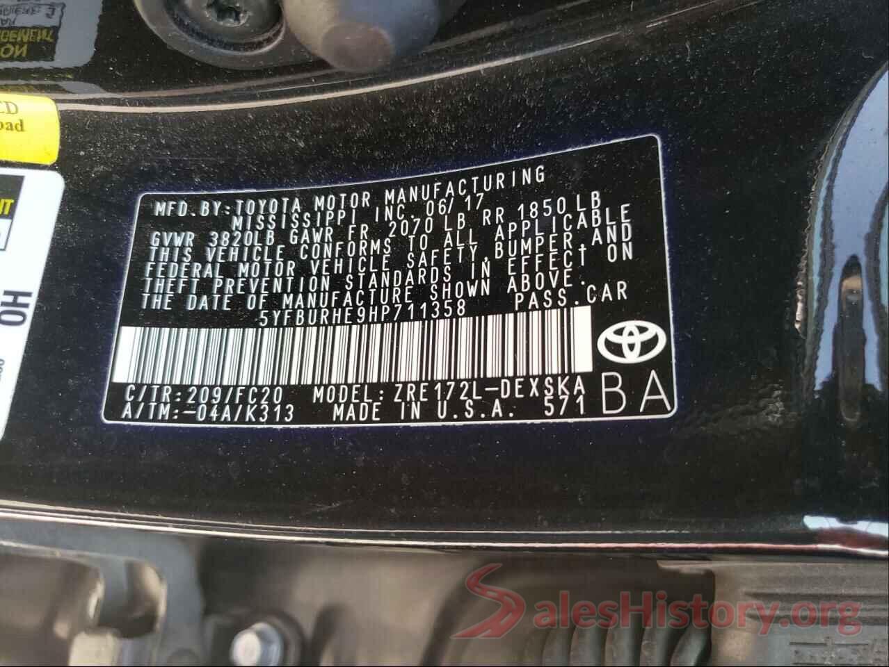 5YFBURHE9HP711358 2017 TOYOTA COROLLA