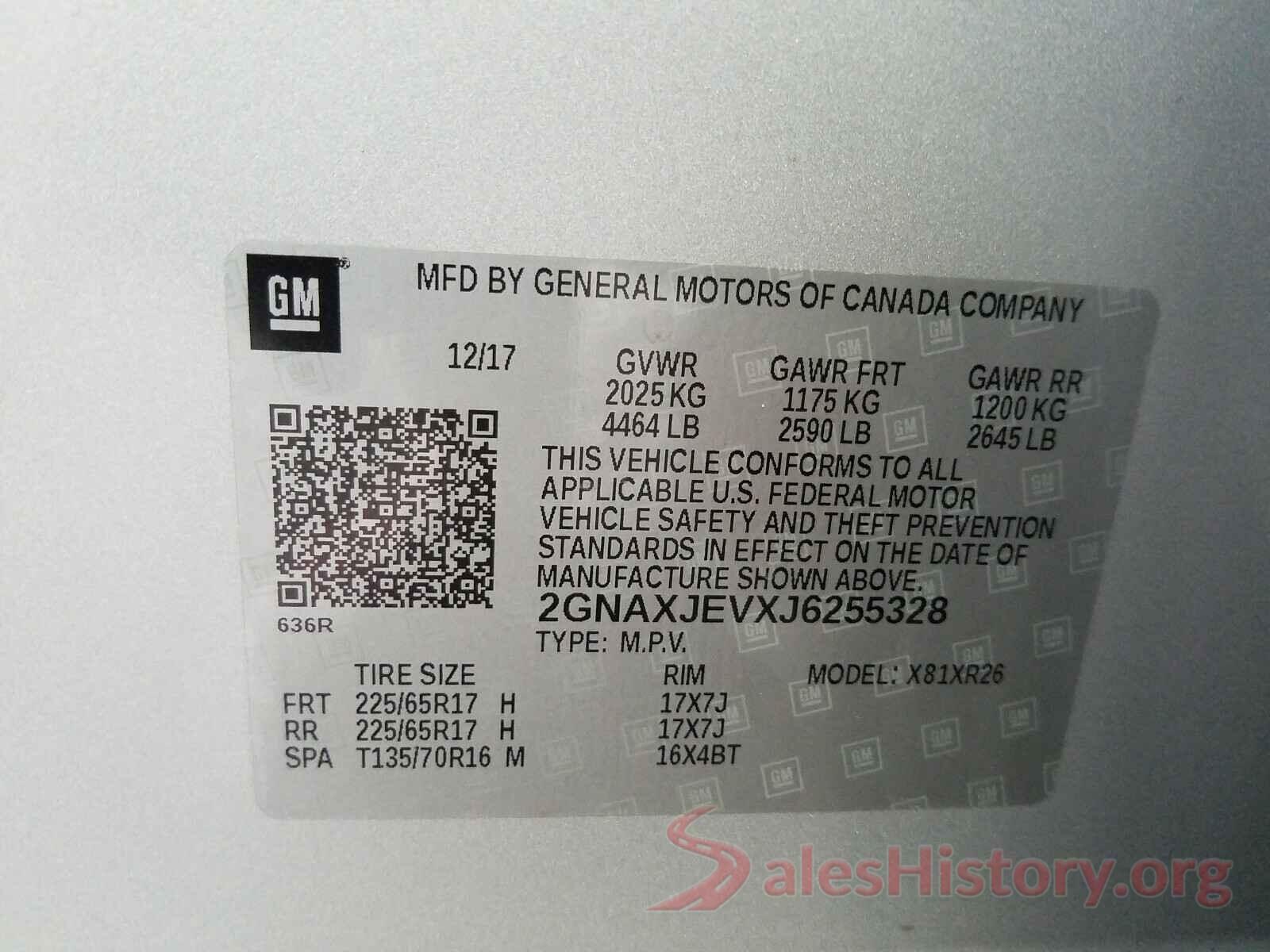 2GNAXJEVXJ6255328 2018 CHEVROLET EQUINOX