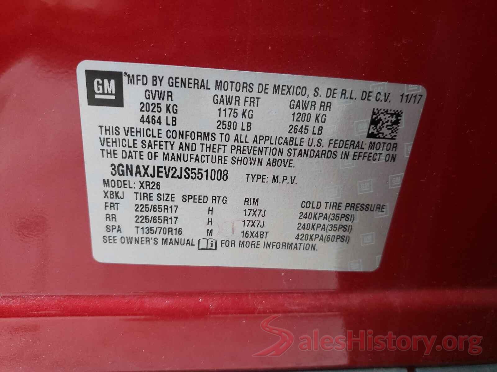 3GNAXJEV2JS551008 2018 CHEVROLET EQUINOX