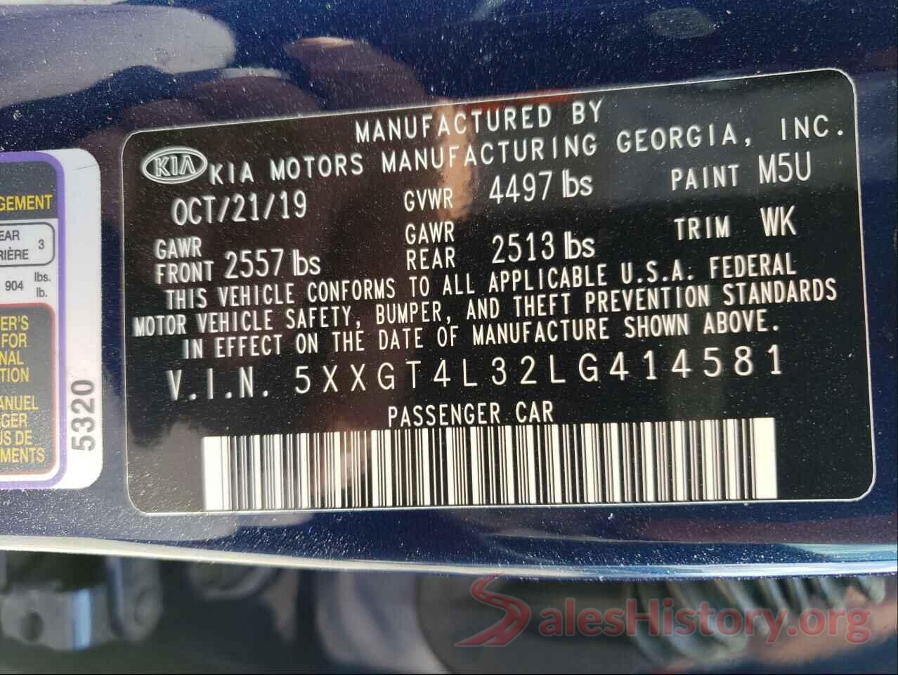 5XXGT4L32LG414581 2020 KIA OPTIMA