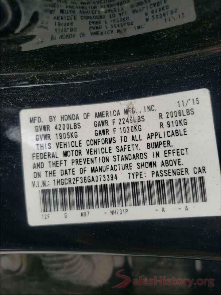 1HGCR2F36GA073394 2016 HONDA ACCORD