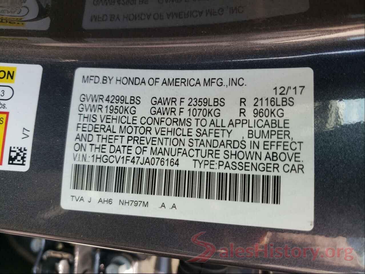 1HGCV1F47JA076164 2018 HONDA ACCORD