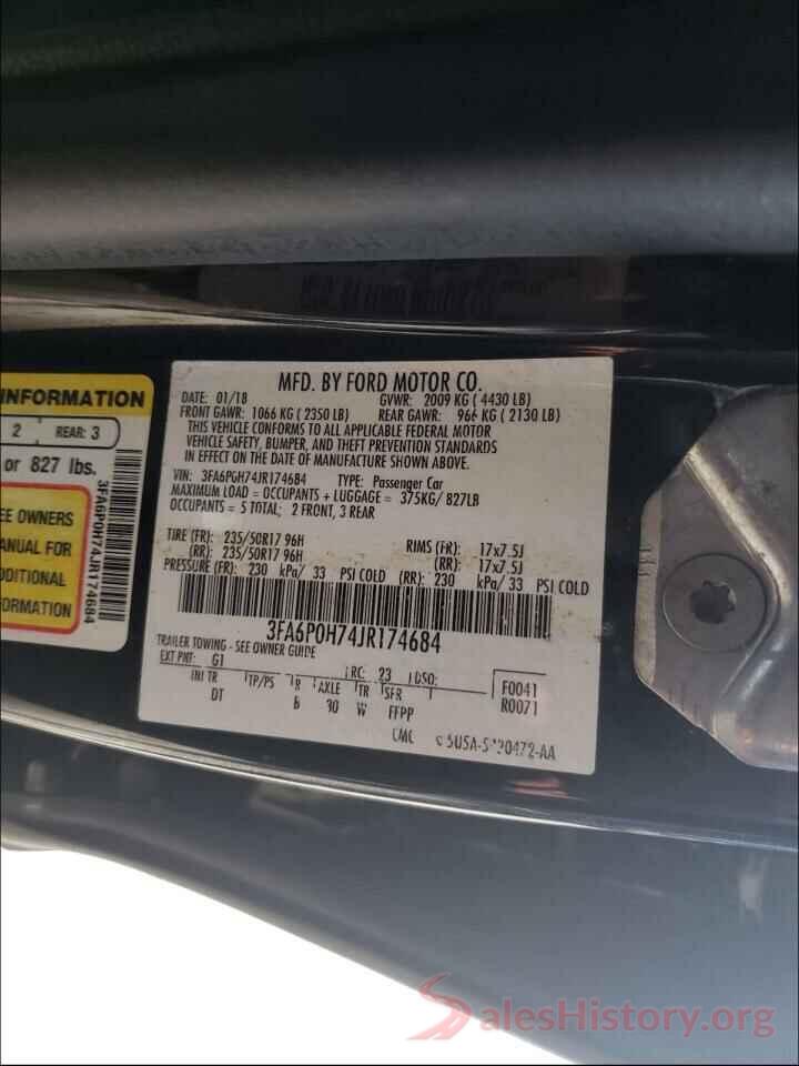 3FA6P0H74JR174684 2018 FORD FUSION