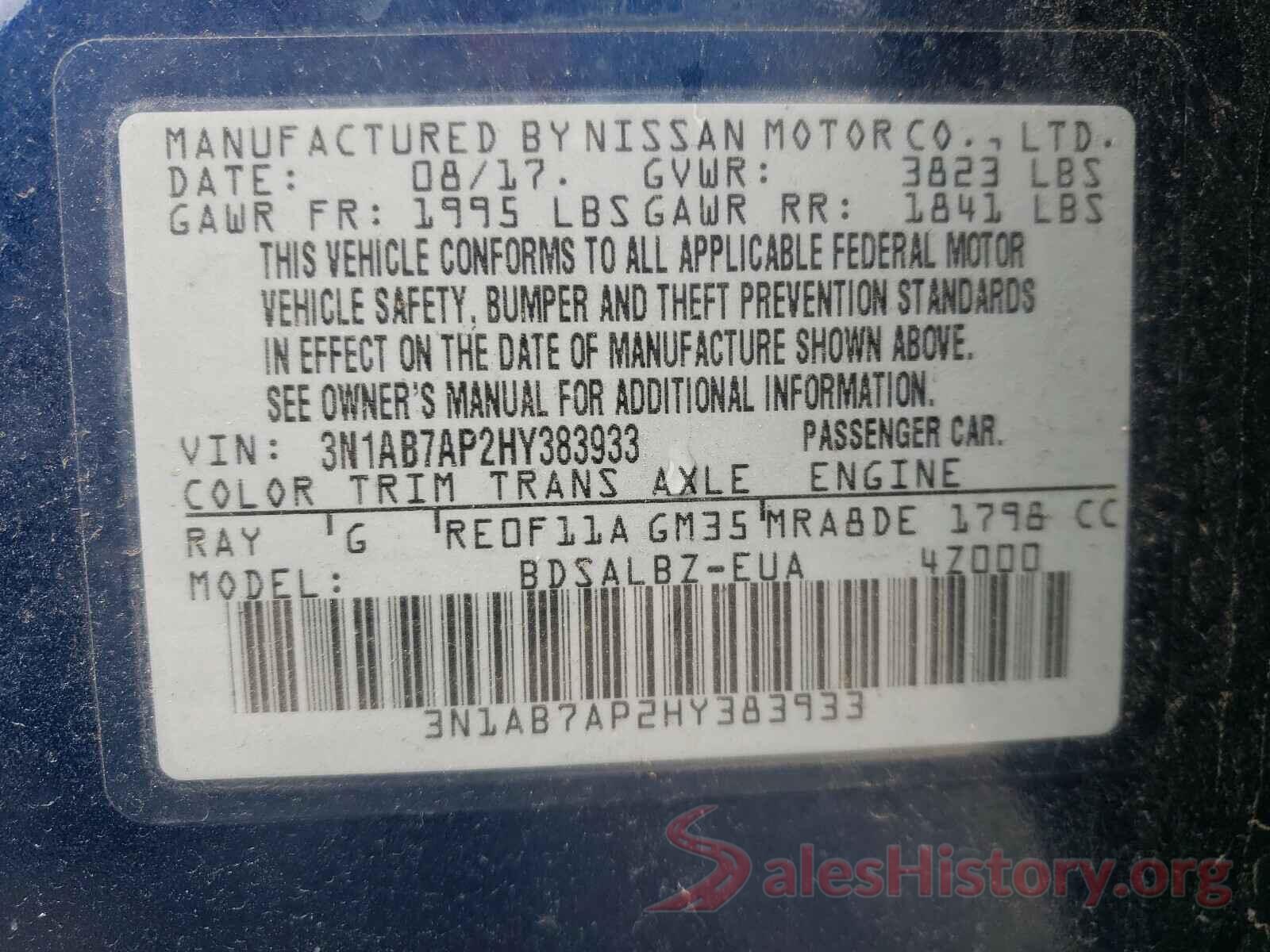 3N1AB7AP2HY383933 2017 NISSAN SENTRA