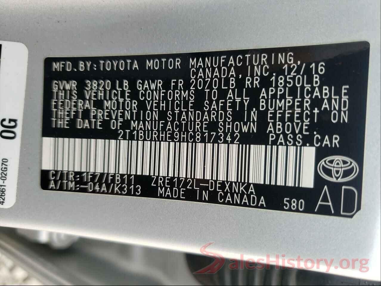 2T1BURHE9HC817342 2017 TOYOTA COROLLA