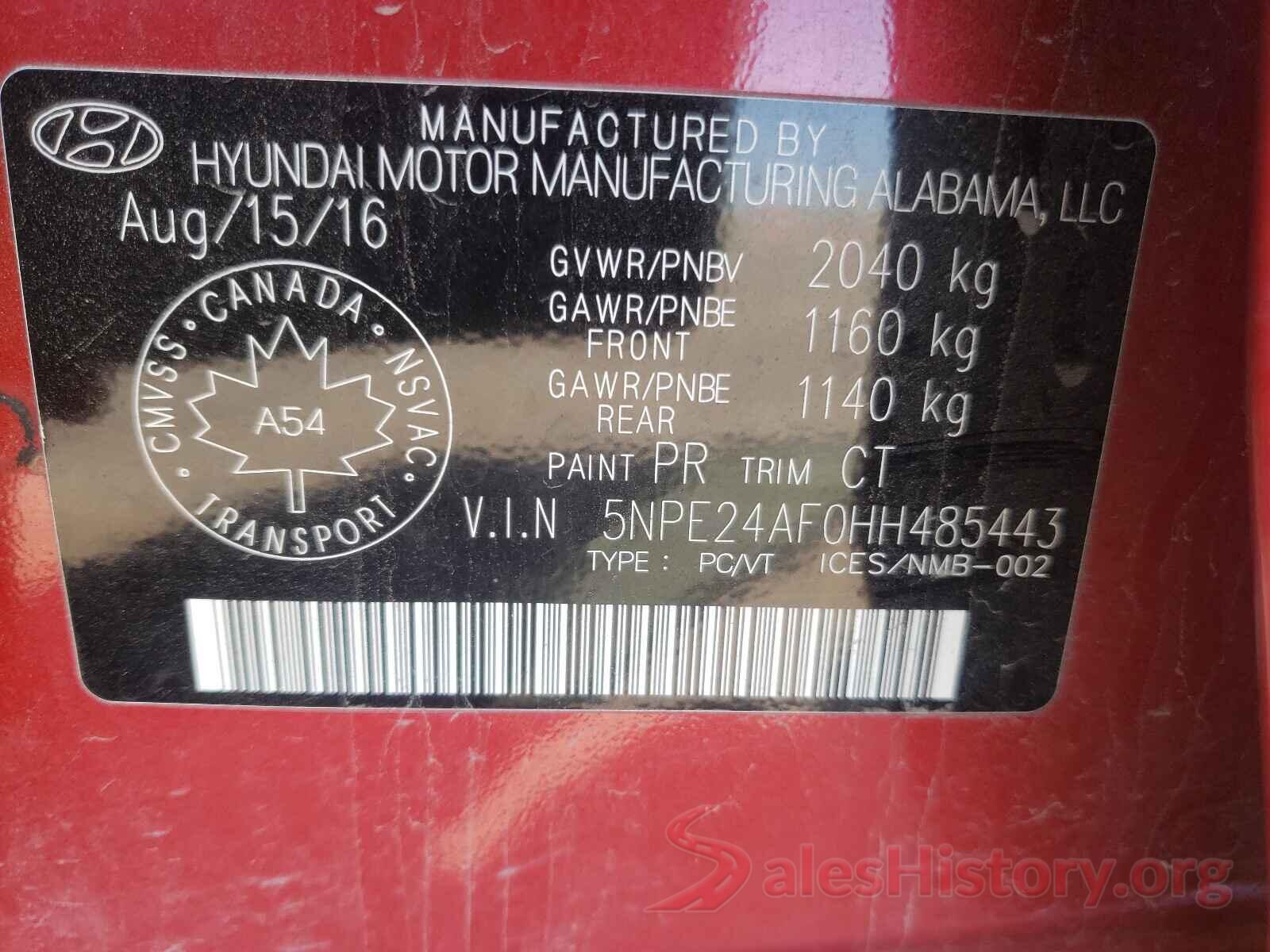 5NPE24AF0HH485443 2017 HYUNDAI SONATA