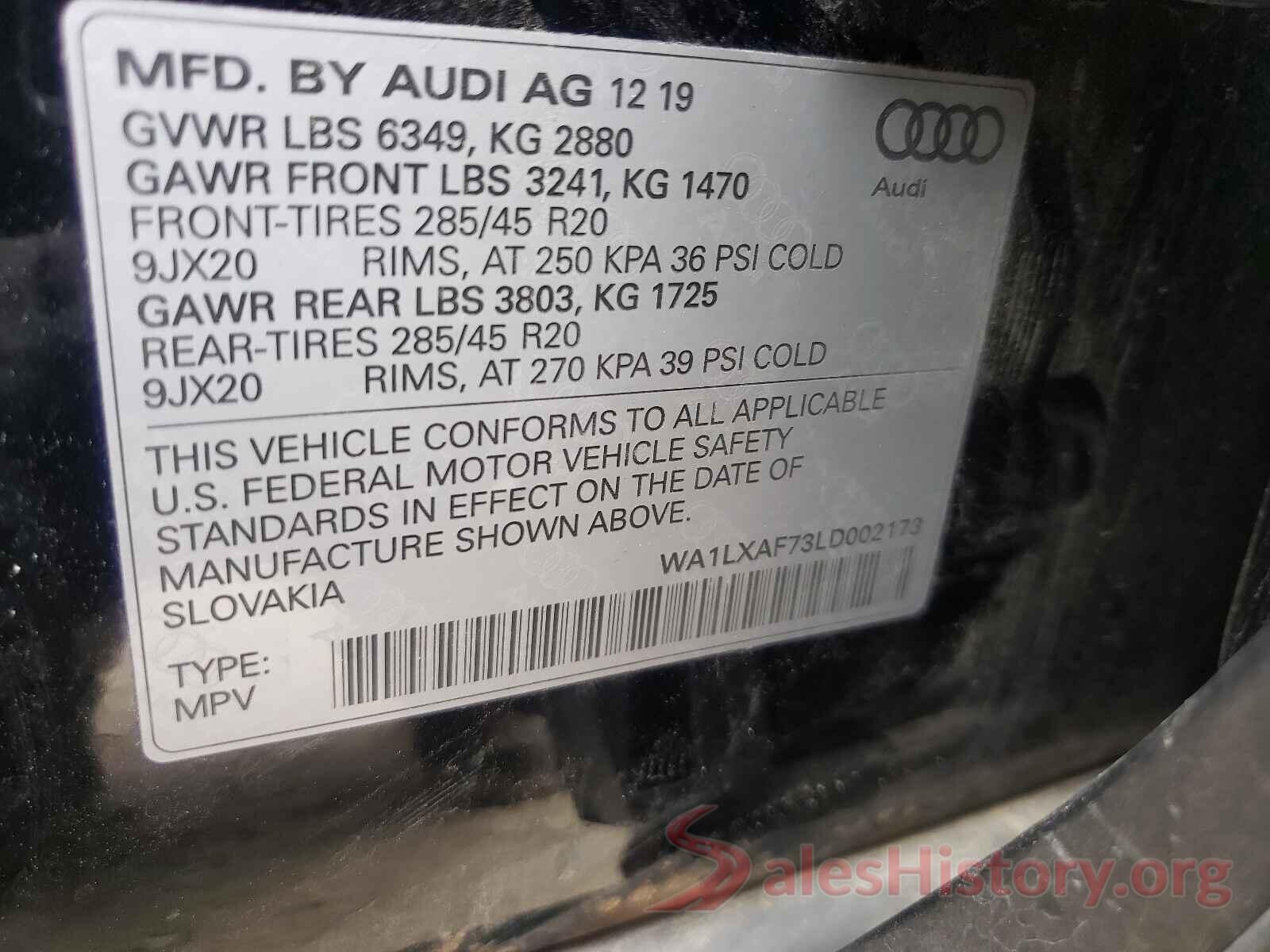 WA1LXAF73LD002173 2020 AUDI Q7