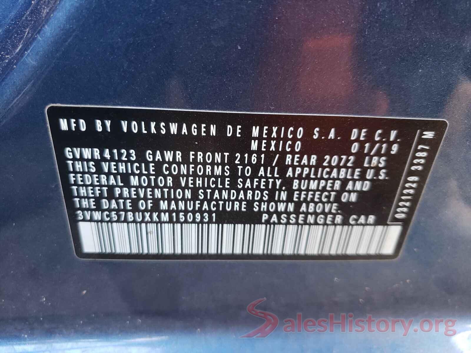 3VWC57BUXKM150931 2019 VOLKSWAGEN JETTA