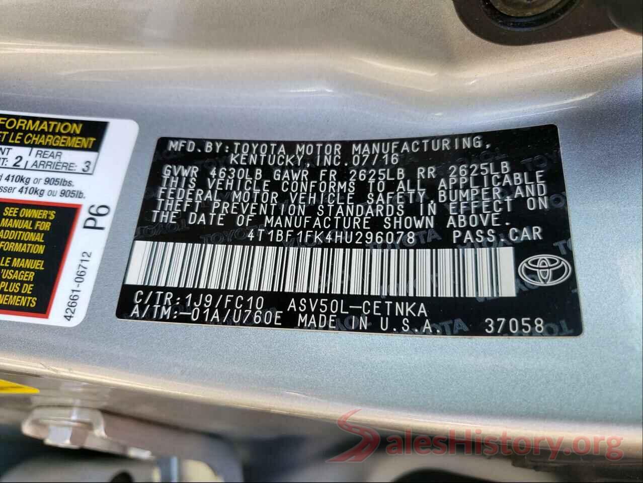 4T1BF1FK4HU296078 2017 TOYOTA CAMRY