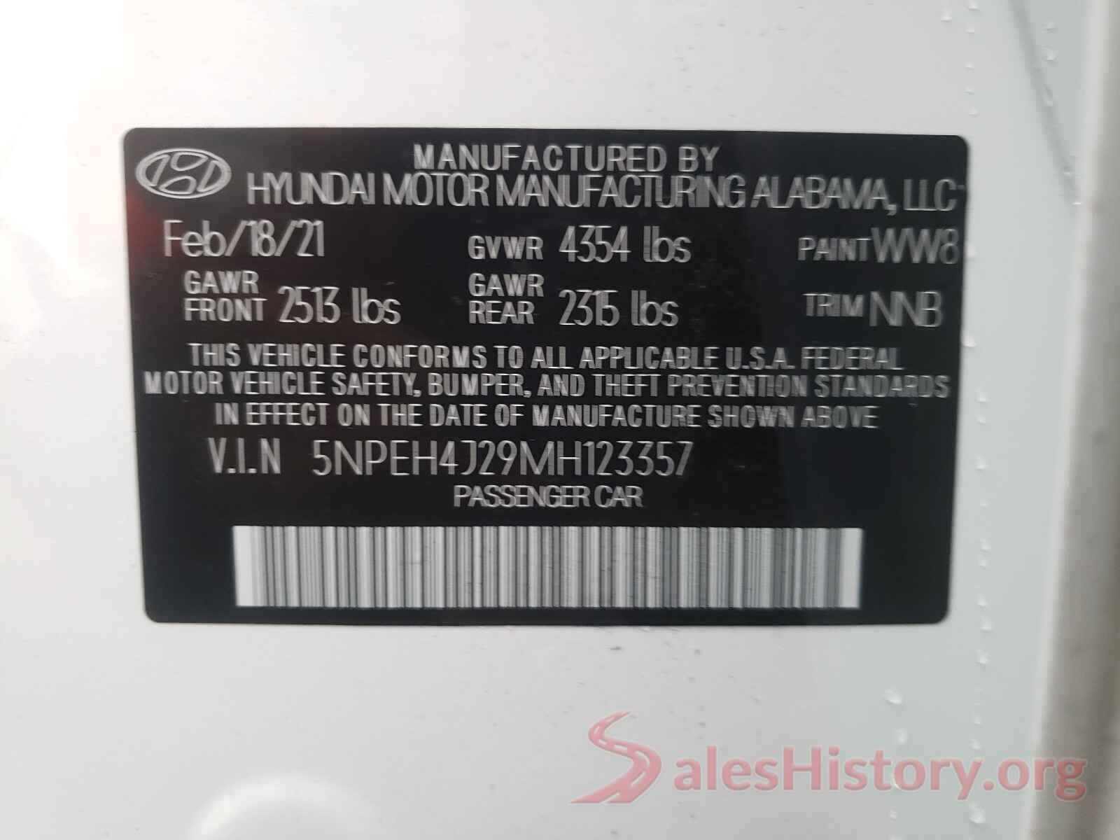 5NPEH4J29MH123357 2021 HYUNDAI SONATA