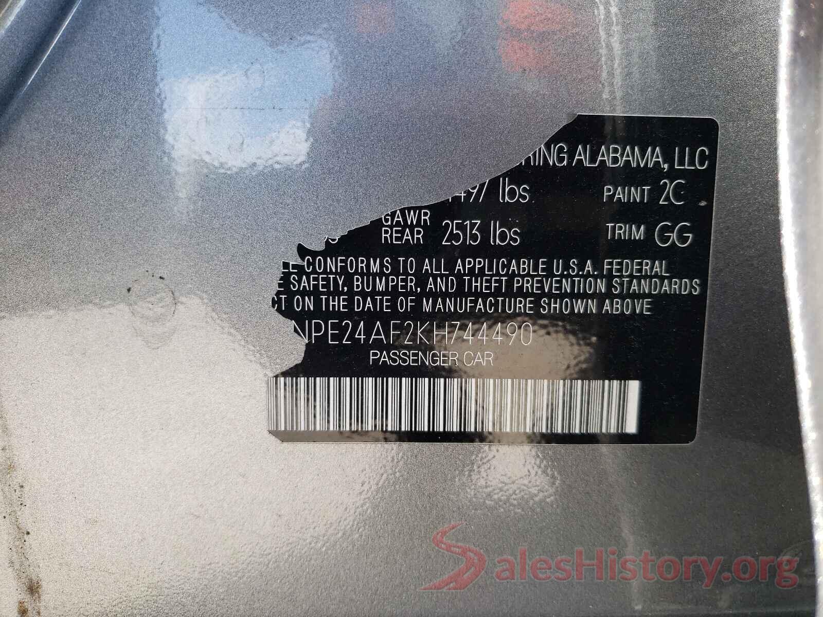 5NPE24AF2KH744490 2019 HYUNDAI SONATA