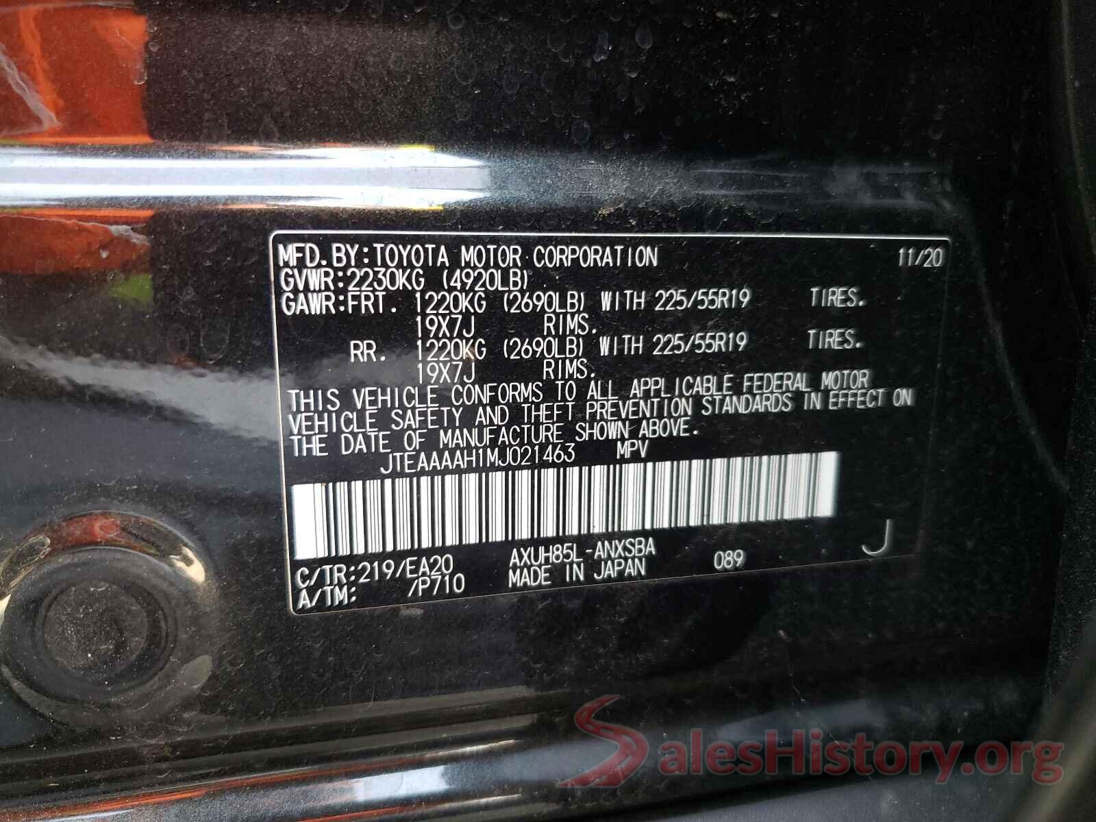 JTEAAAAH1MJ021463 2021 TOYOTA VENZA