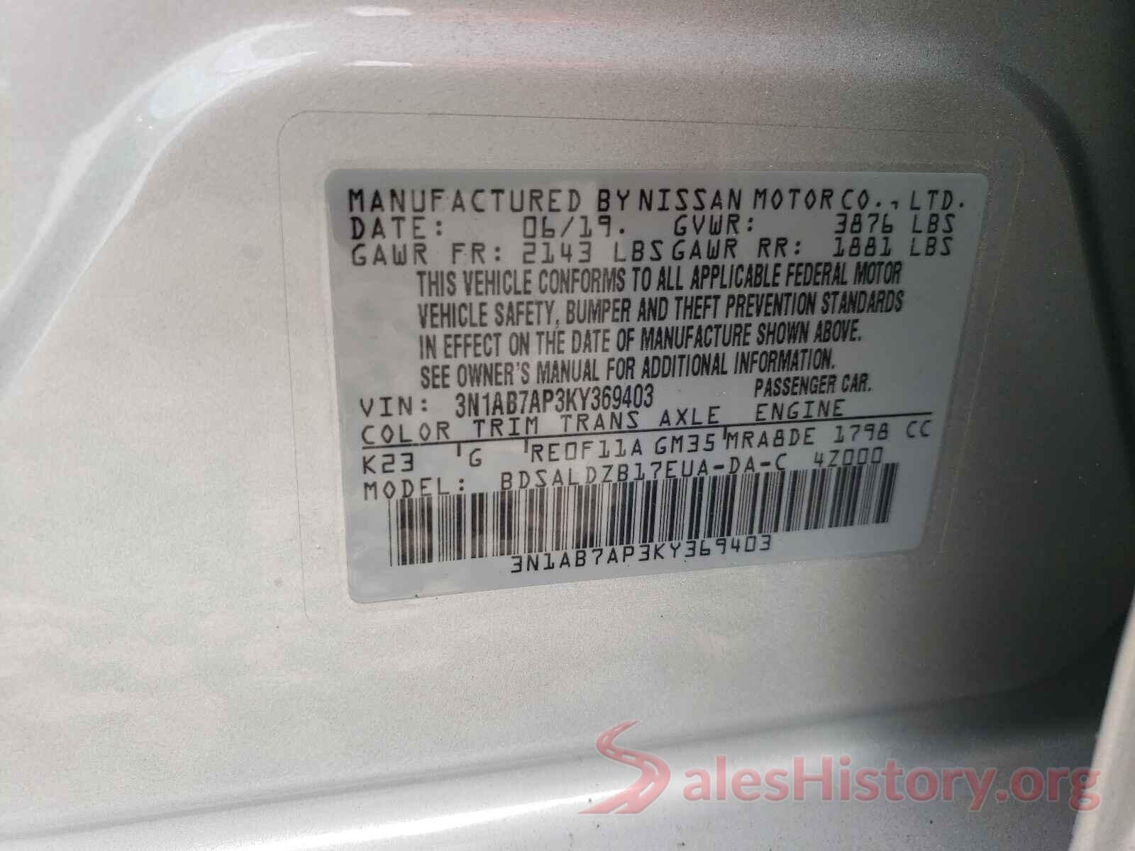 3N1AB7AP3KY369403 2019 NISSAN SENTRA