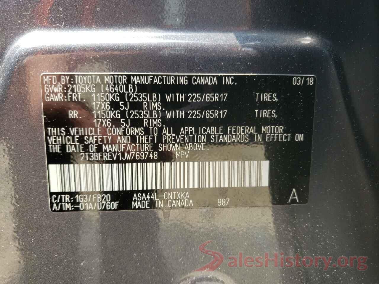 2T3BFREV1JW769748 2018 TOYOTA RAV4