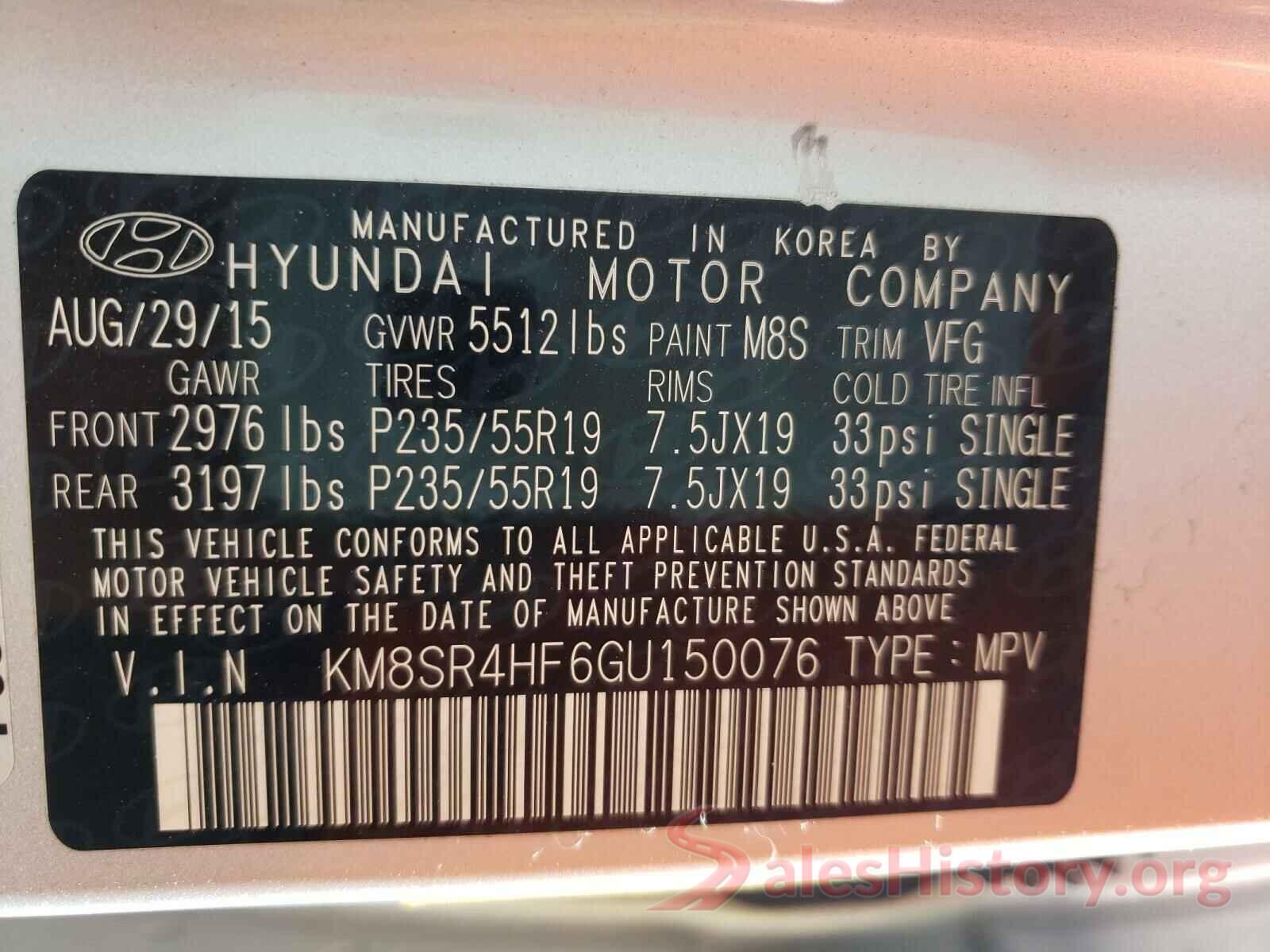 KM8SR4HF6GU150076 2016 HYUNDAI SANTA FE