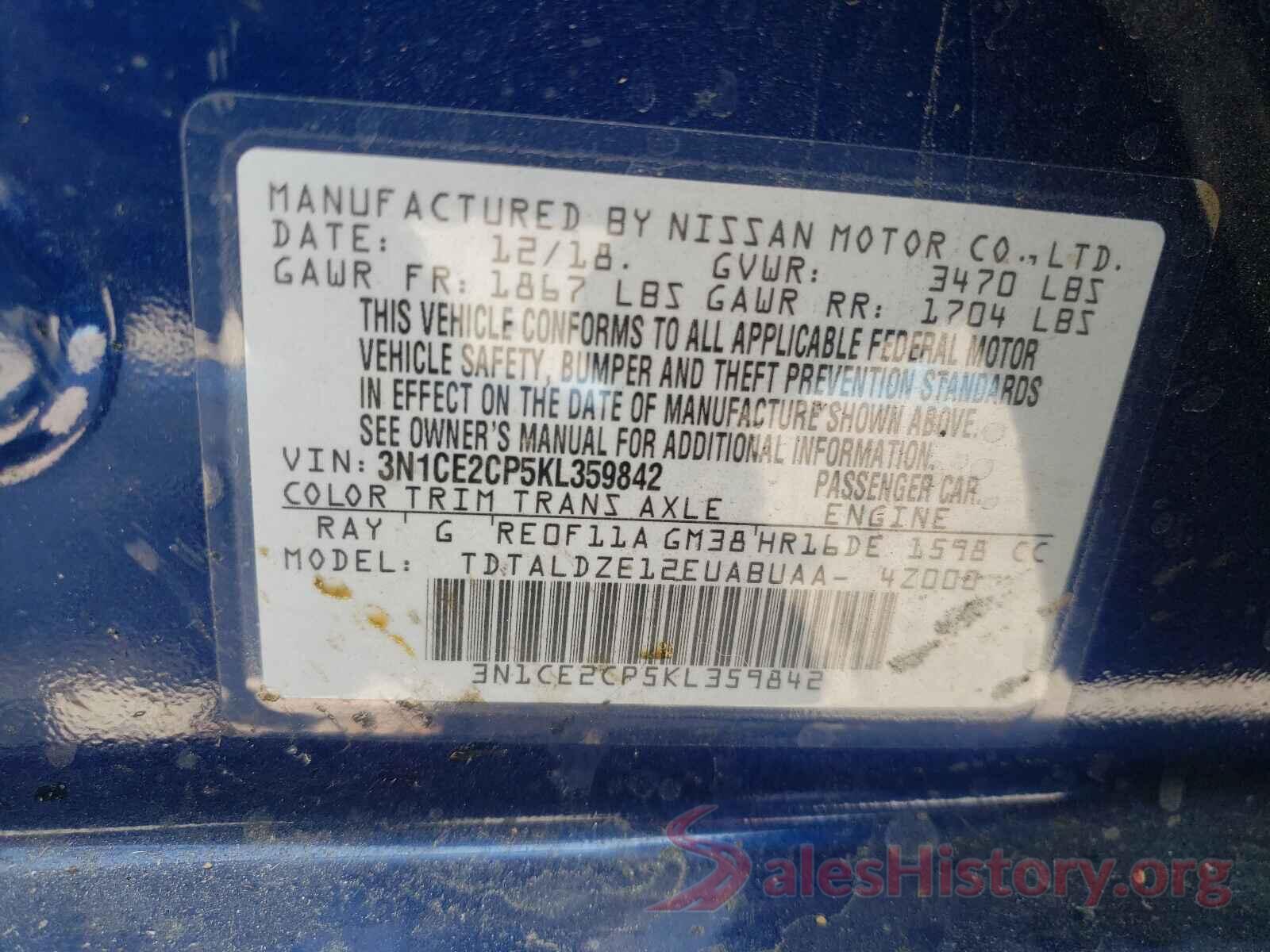 3N1CE2CP5KL359842 2019 NISSAN VERSA