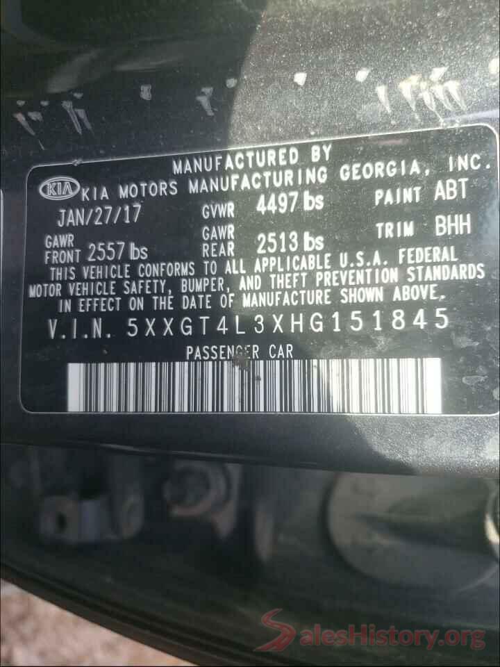 5XXGT4L3XHG151845 2017 KIA OPTIMA