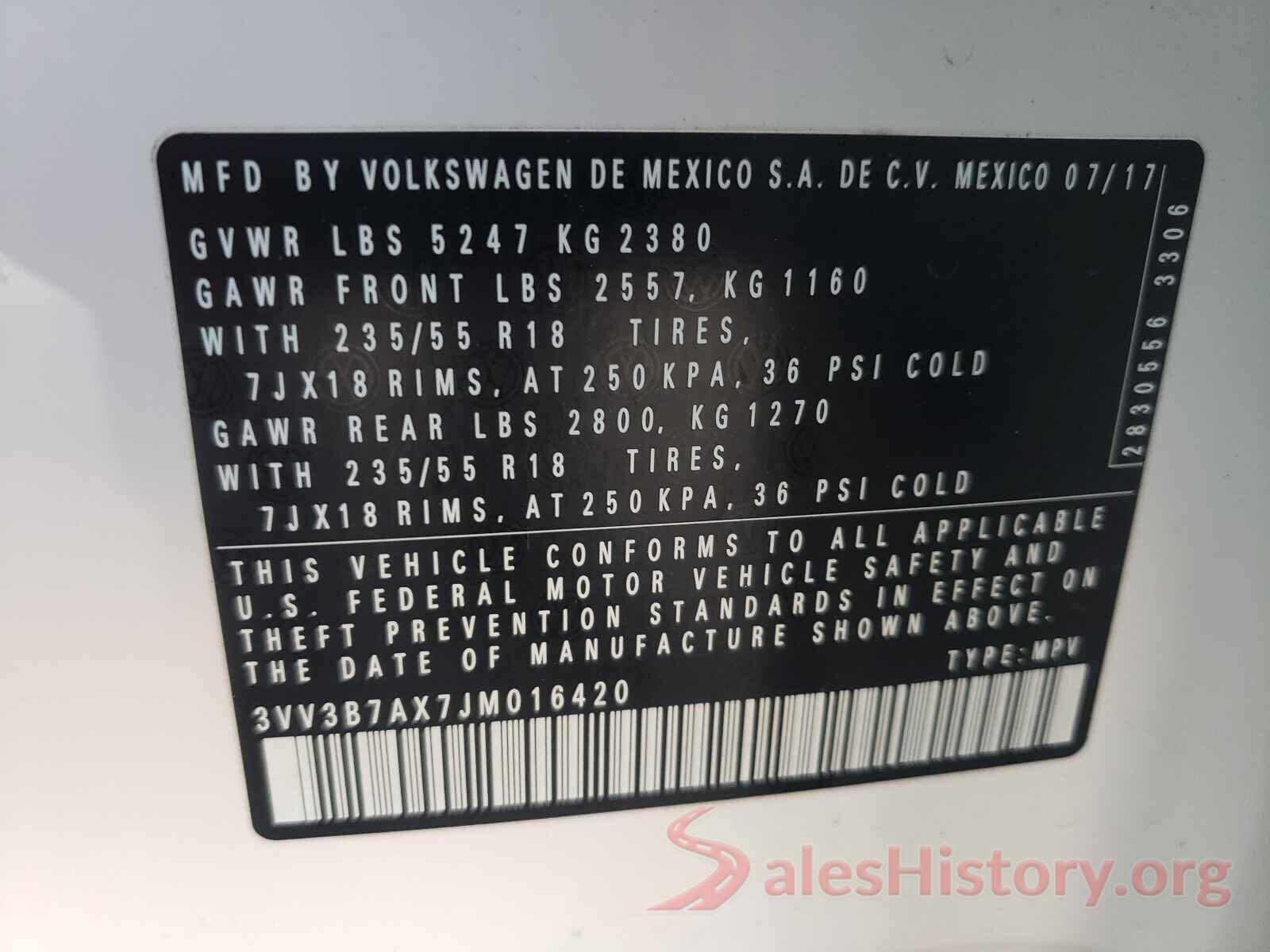 3VV3B7AX7JM016420 2018 VOLKSWAGEN TIGUAN