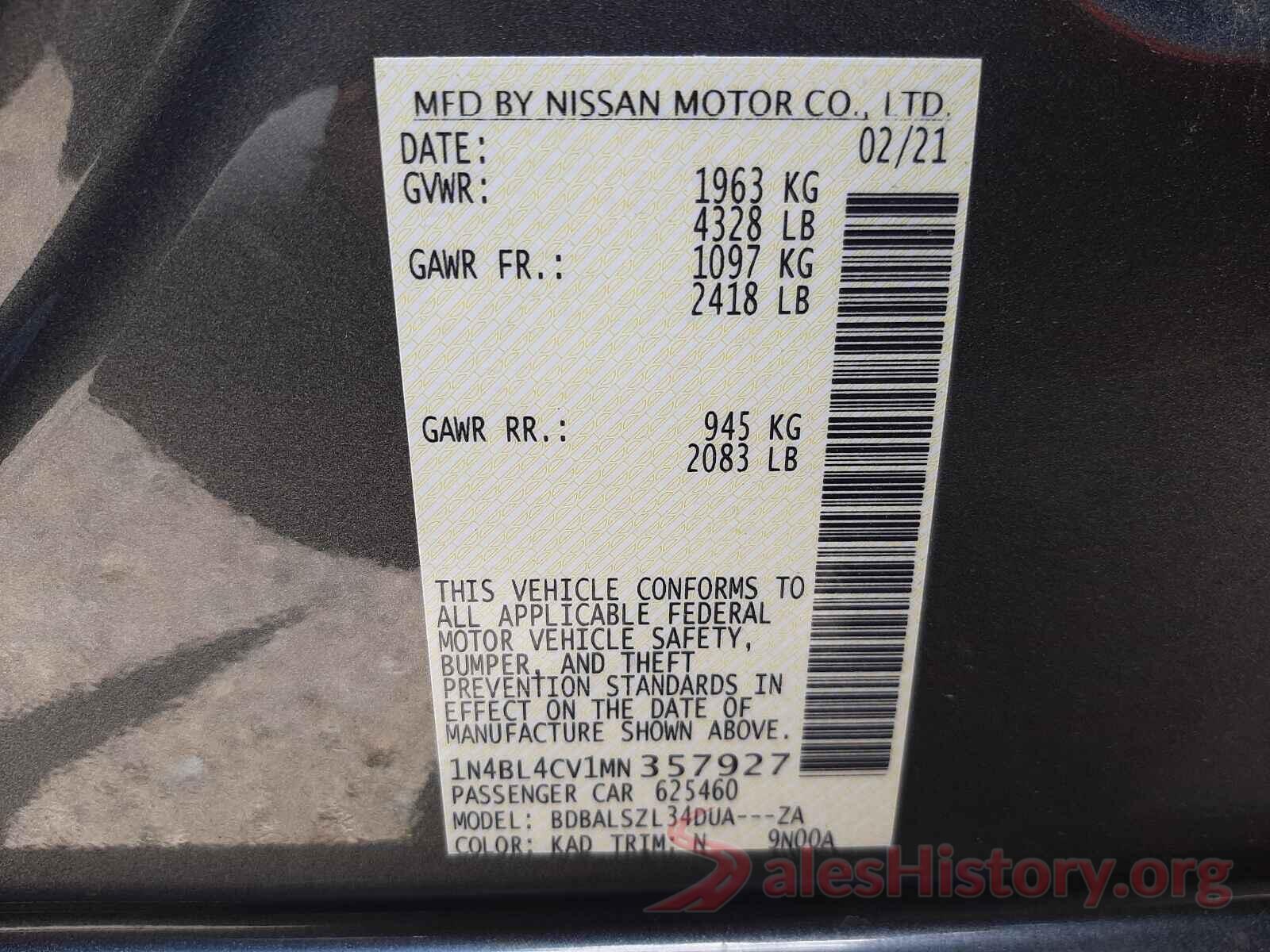 1N4BL4CV1MN357927 2021 NISSAN ALTIMA