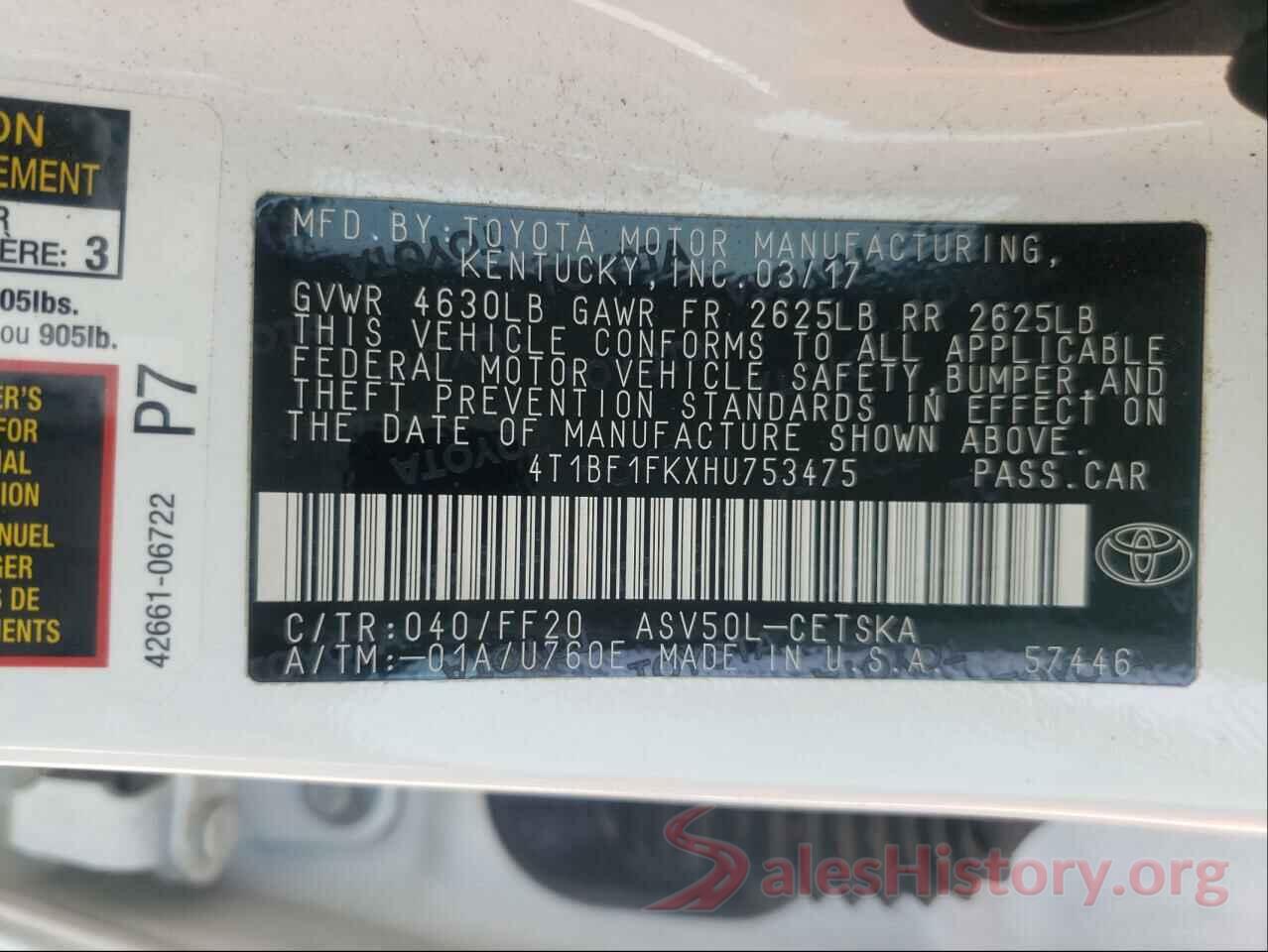 4T1BF1FKXHU753475 2017 TOYOTA CAMRY