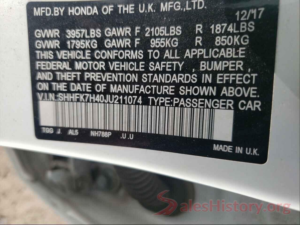 SHHFK7H40JU211074 2018 HONDA CIVIC