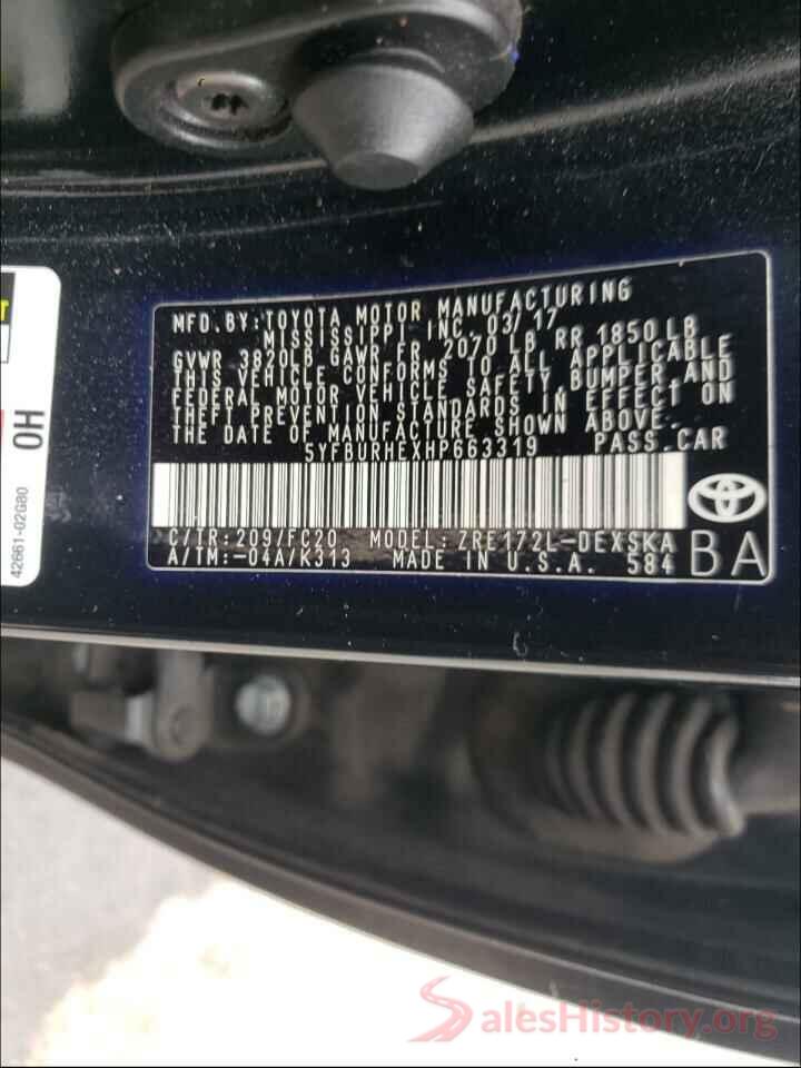 5YFBURHEXHP663319 2017 TOYOTA COROLLA