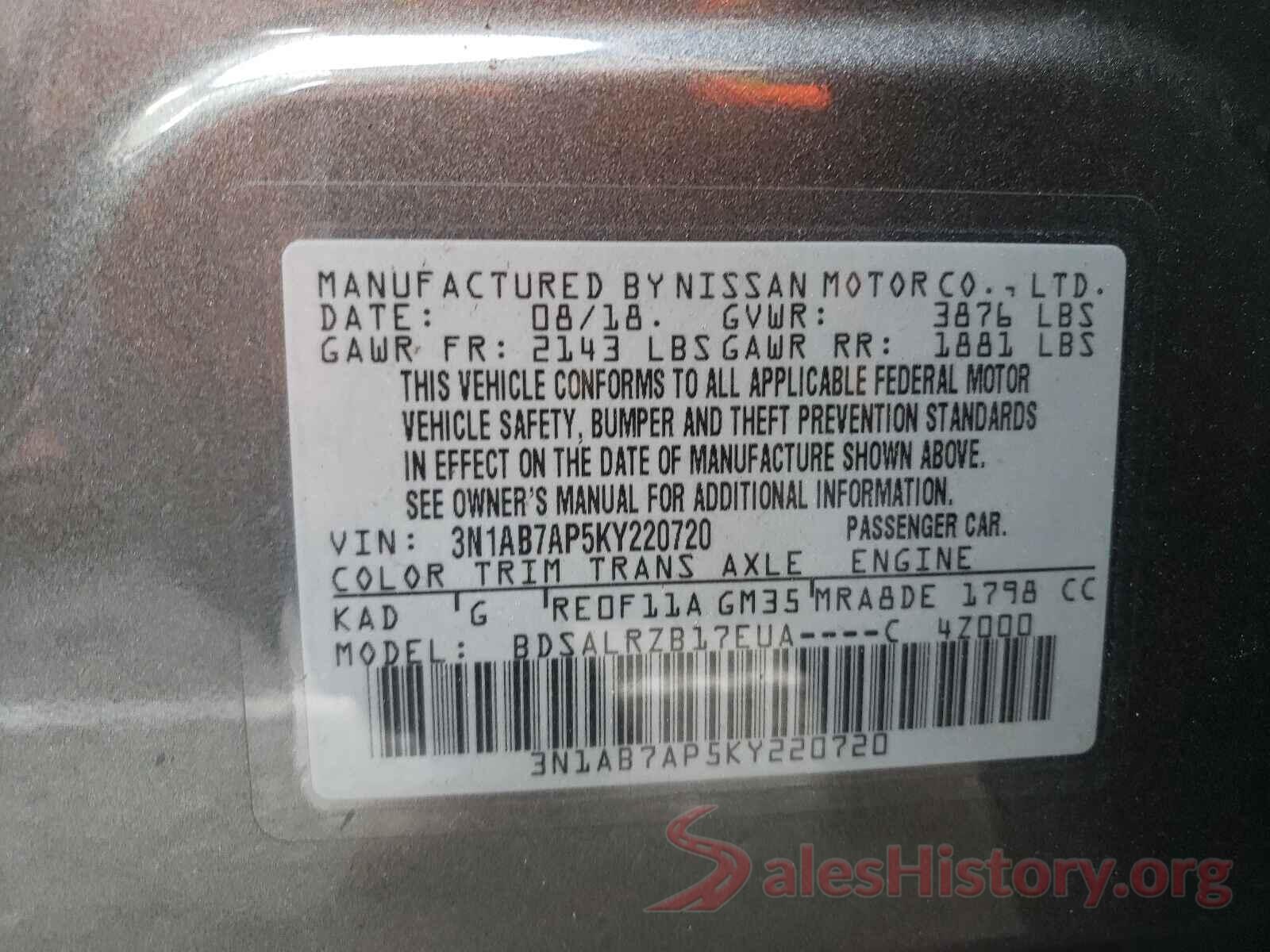 3N1AB7AP5KY220720 2019 NISSAN SENTRA