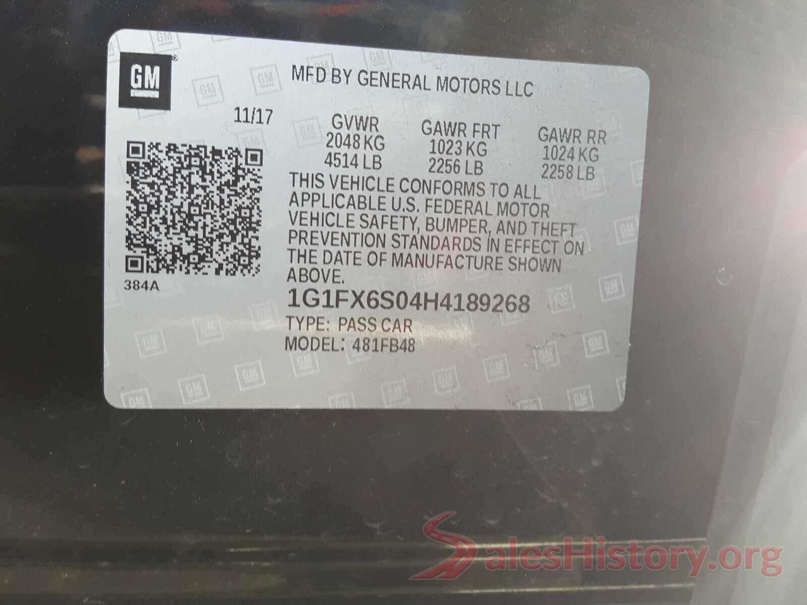 1G1FX6S04H4189268 2017 CHEVROLET BOLT