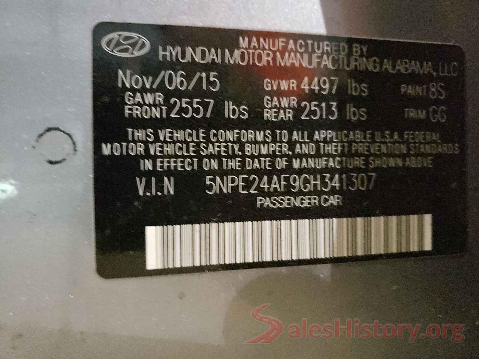 5NPE24AF9GH341307 2016 HYUNDAI SONATA