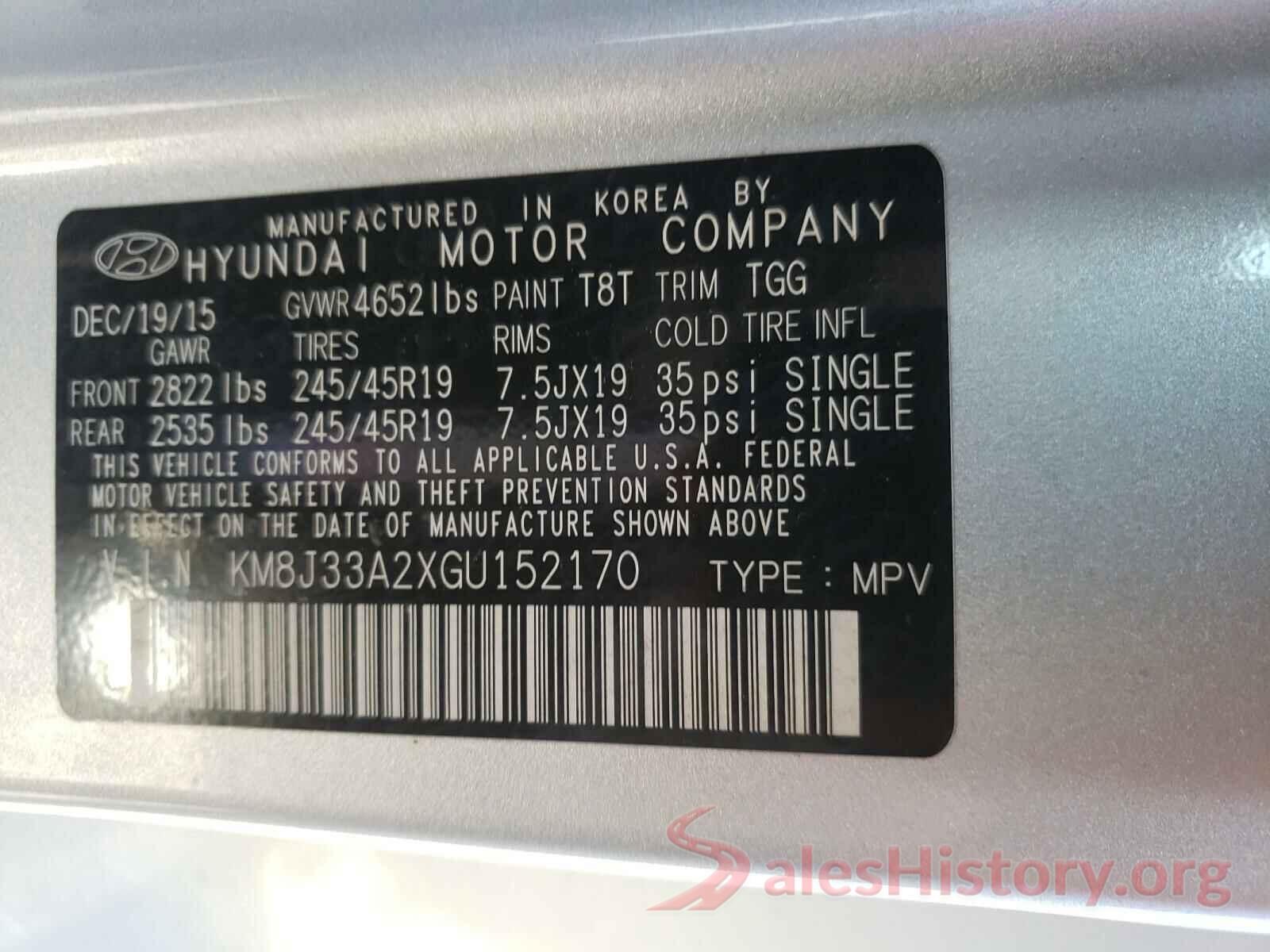 KM8J33A2XGU152170 2016 HYUNDAI TUCSON