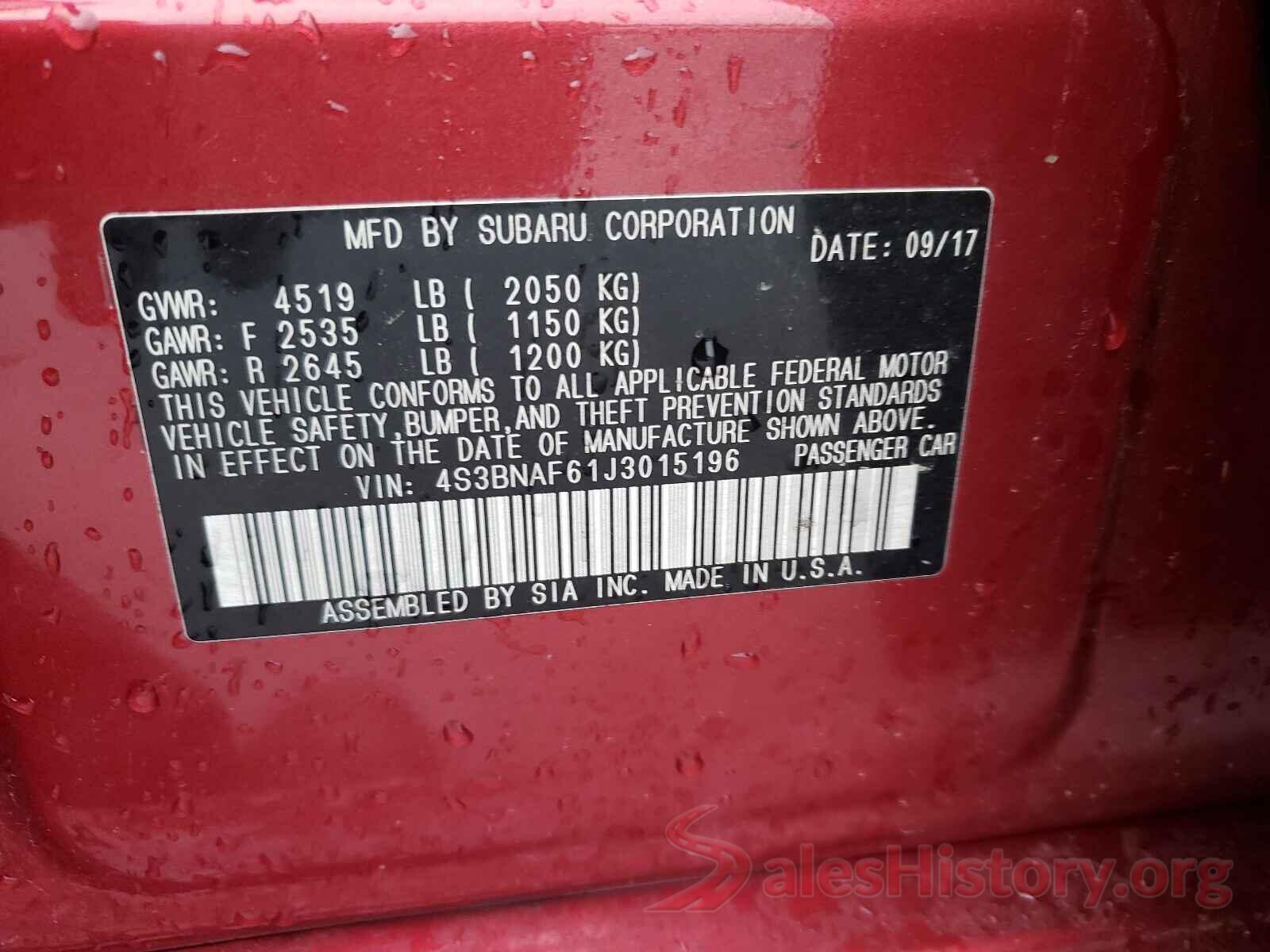 4S3BNAF61J3015196 2018 SUBARU LEGACY