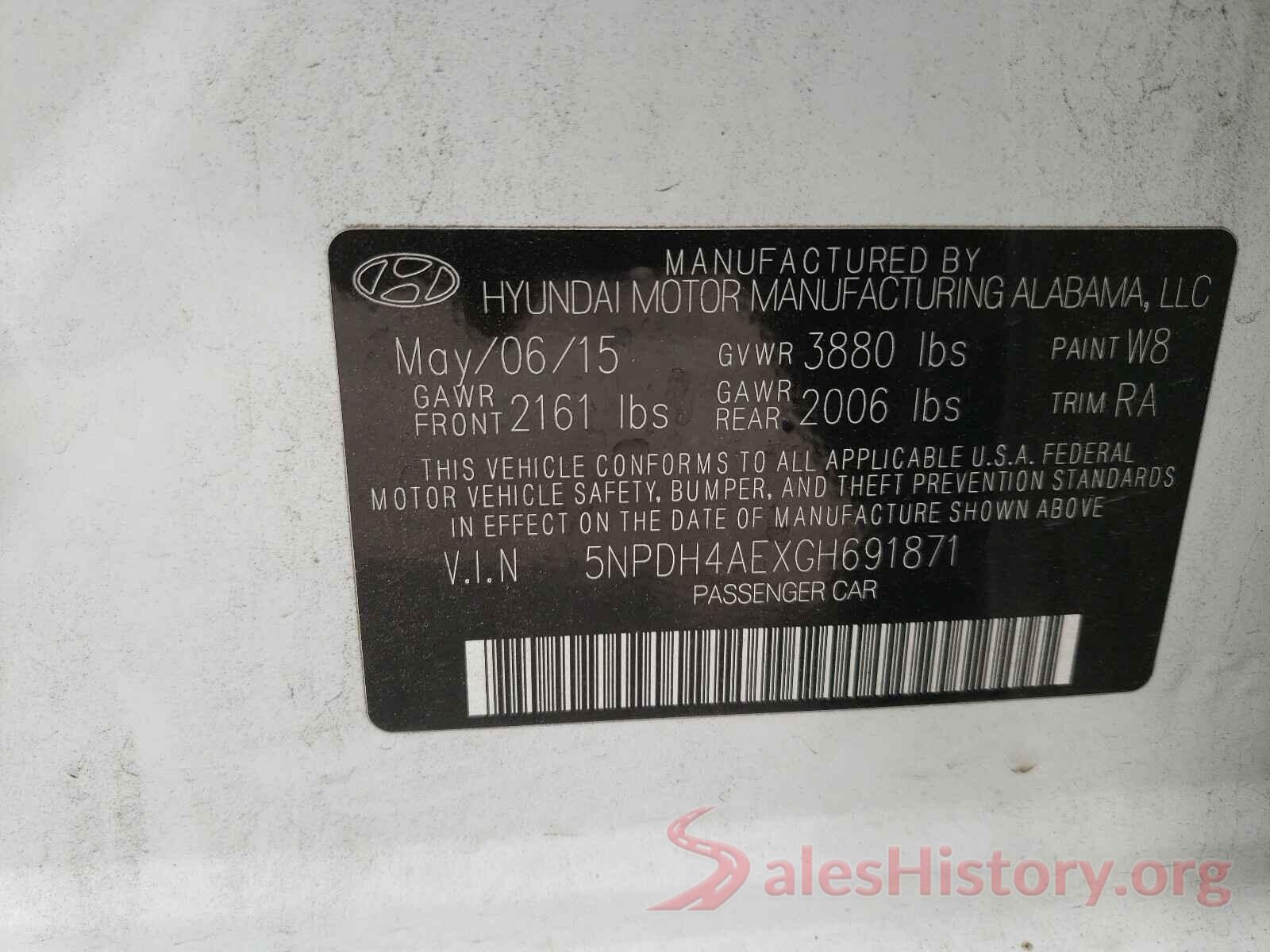 5NPDH4AEXGH691871 2016 HYUNDAI ELANTRA