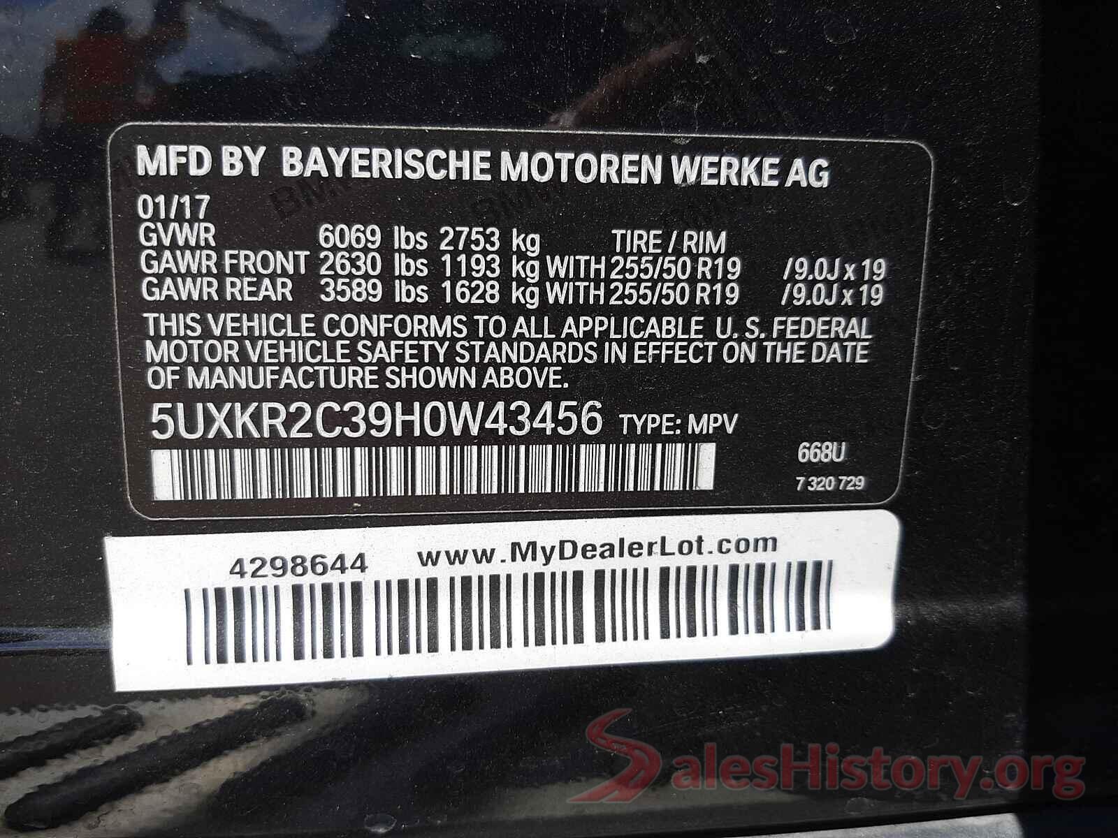 5UXKR2C39H0W43456 2017 BMW X5