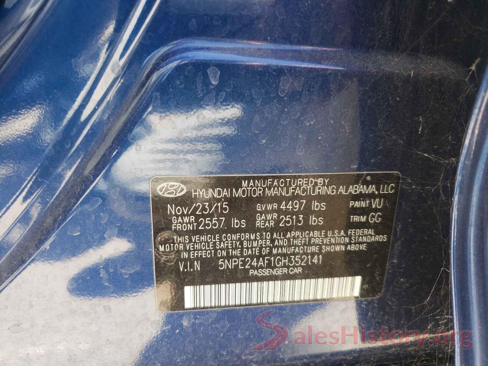 5NPE24AF1GH352141 2016 HYUNDAI SONATA