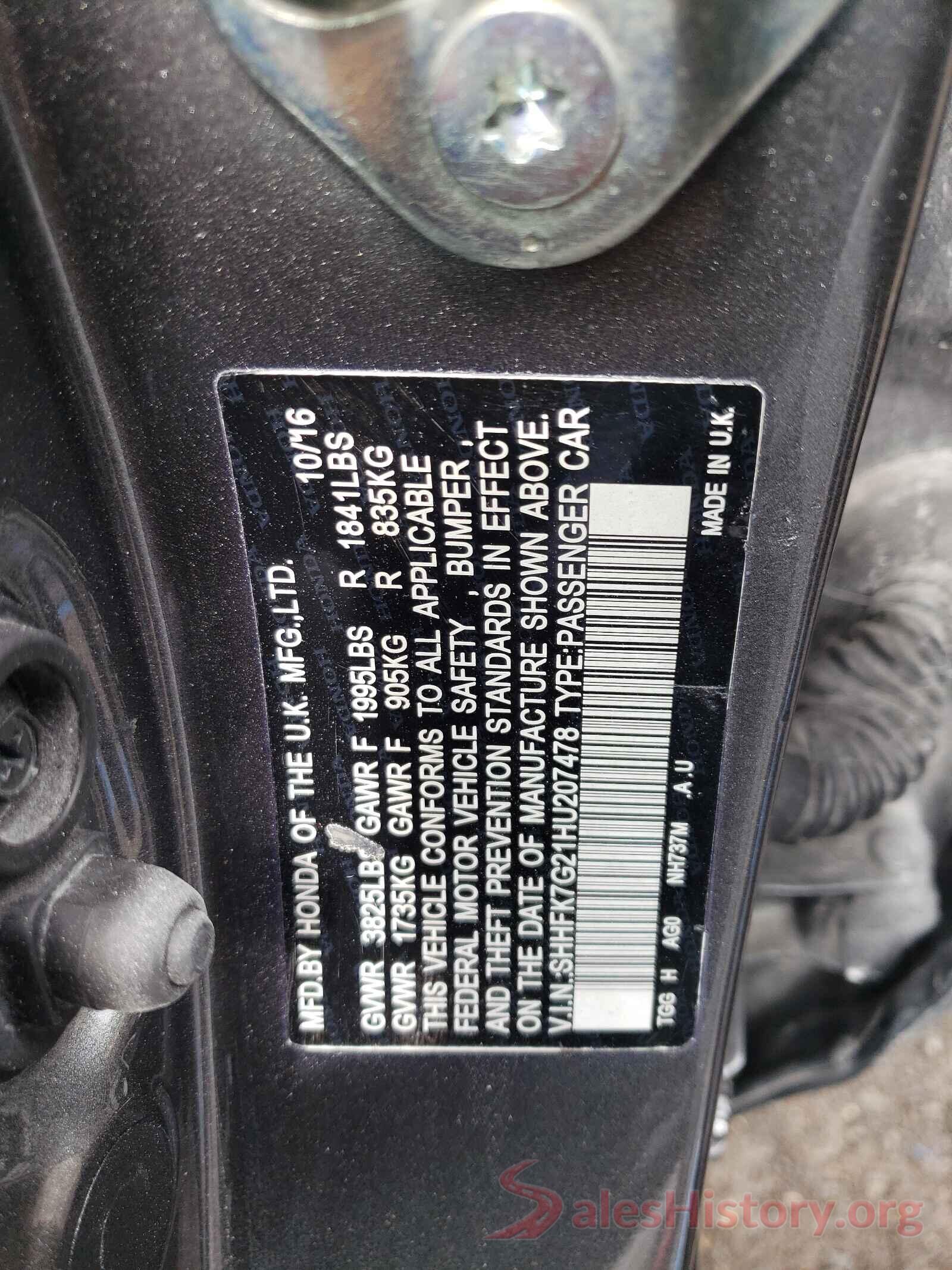 SHHFK7G21HU207478 2017 HONDA CIVIC