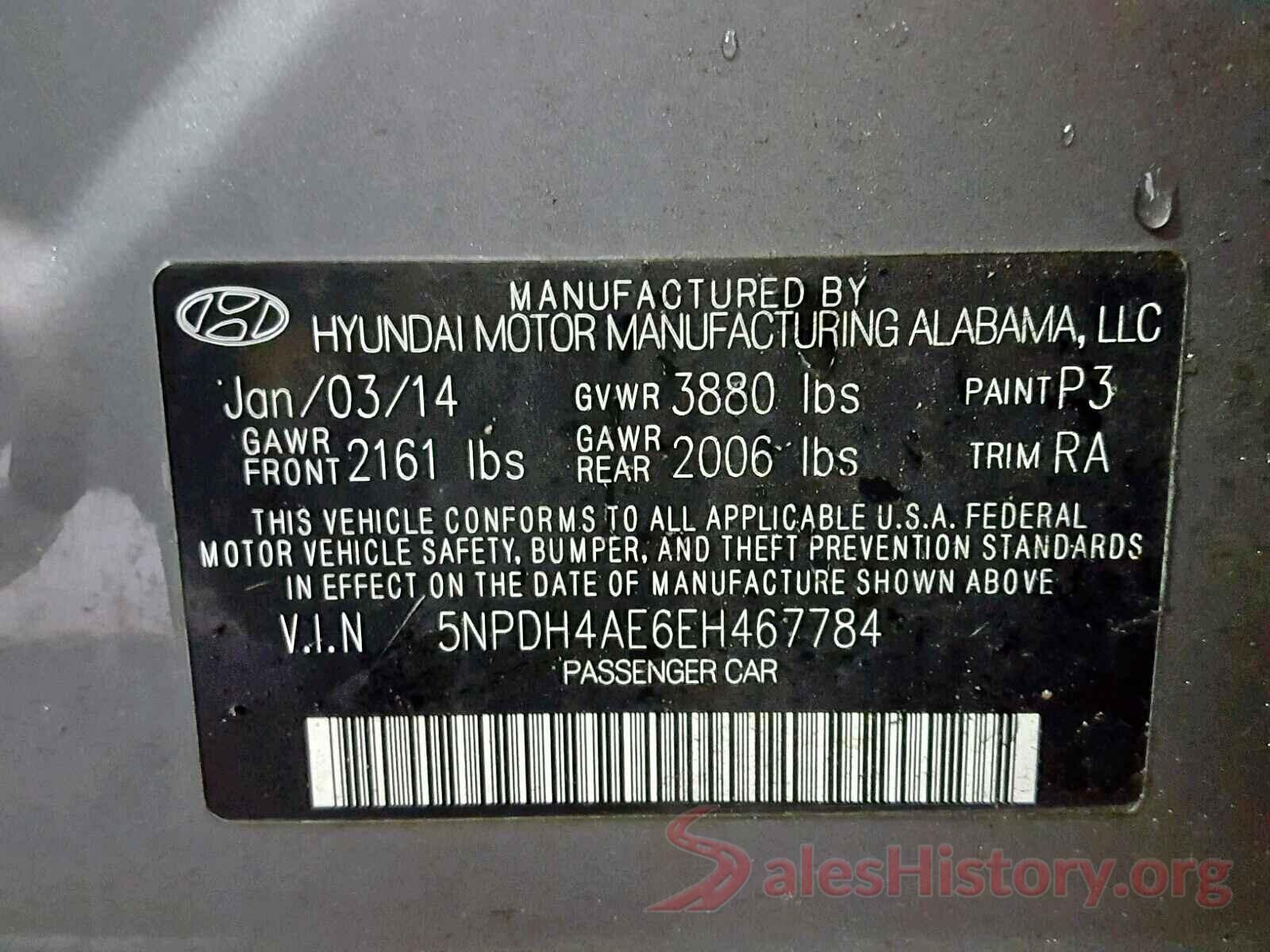 5NPDH4AE6EH467784 2014 HYUNDAI ELANTRA