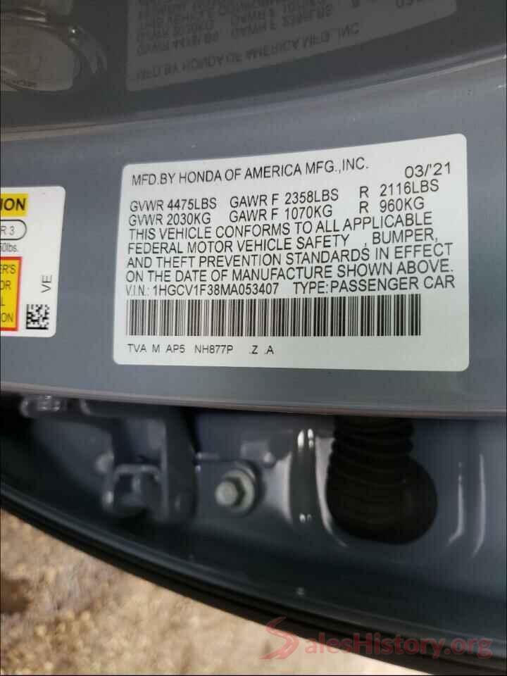 1HGCV1F38MA053407 2021 HONDA ACCORD