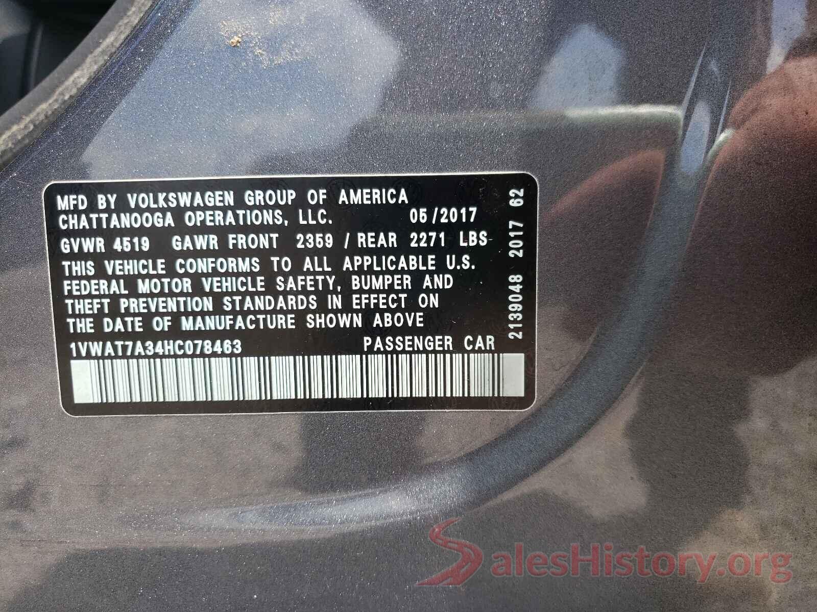 1VWAT7A34HC078463 2017 VOLKSWAGEN PASSAT