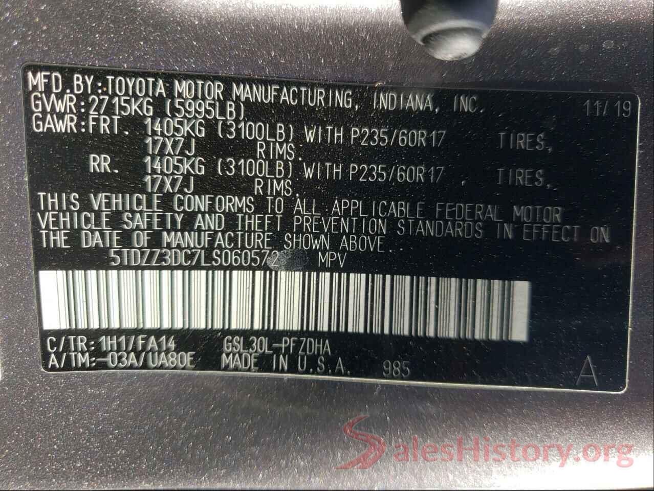 5TDZZ3DC7LS060572 2020 TOYOTA SIENNA