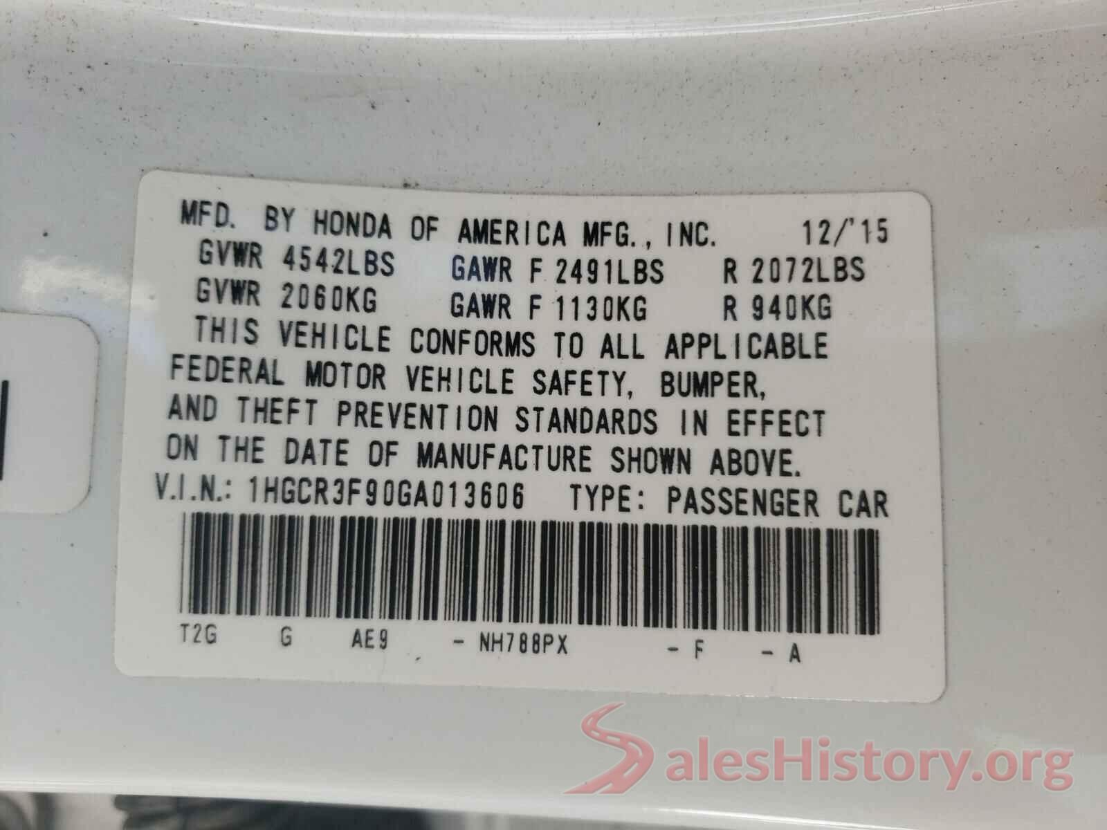 1HGCR3F90GA013606 2016 HONDA ACCORD