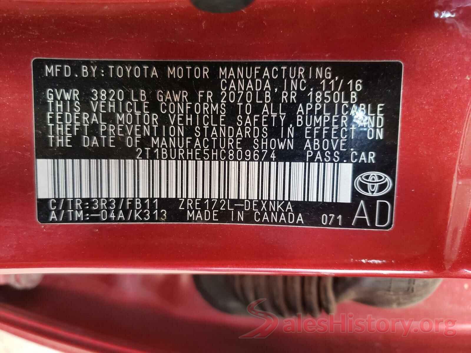 2T1BURHE5HC809674 2017 TOYOTA COROLLA