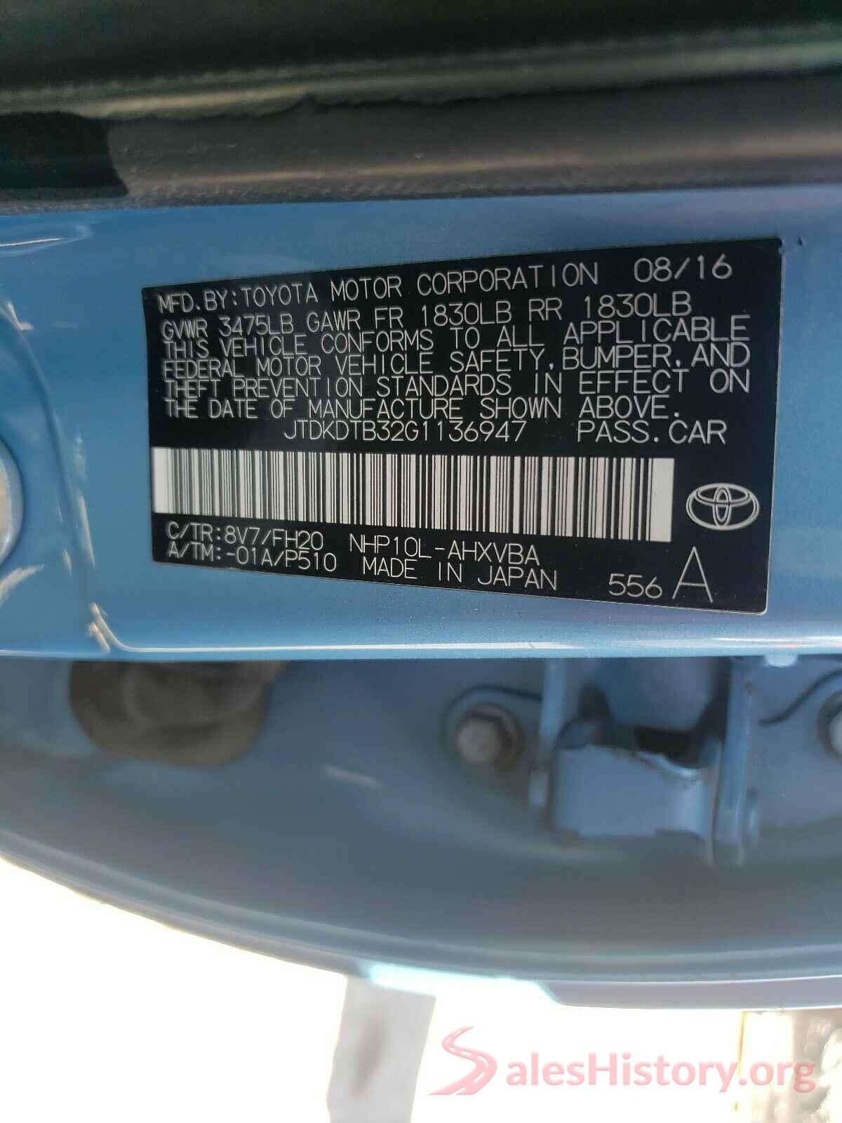 JTDKDTB32G1136947 2016 TOYOTA PRIUS