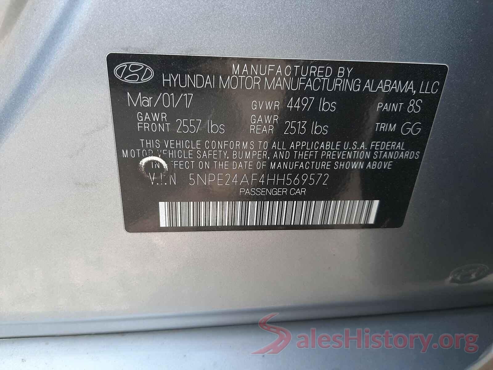 5NPE24AF4HH569572 2017 HYUNDAI SONATA